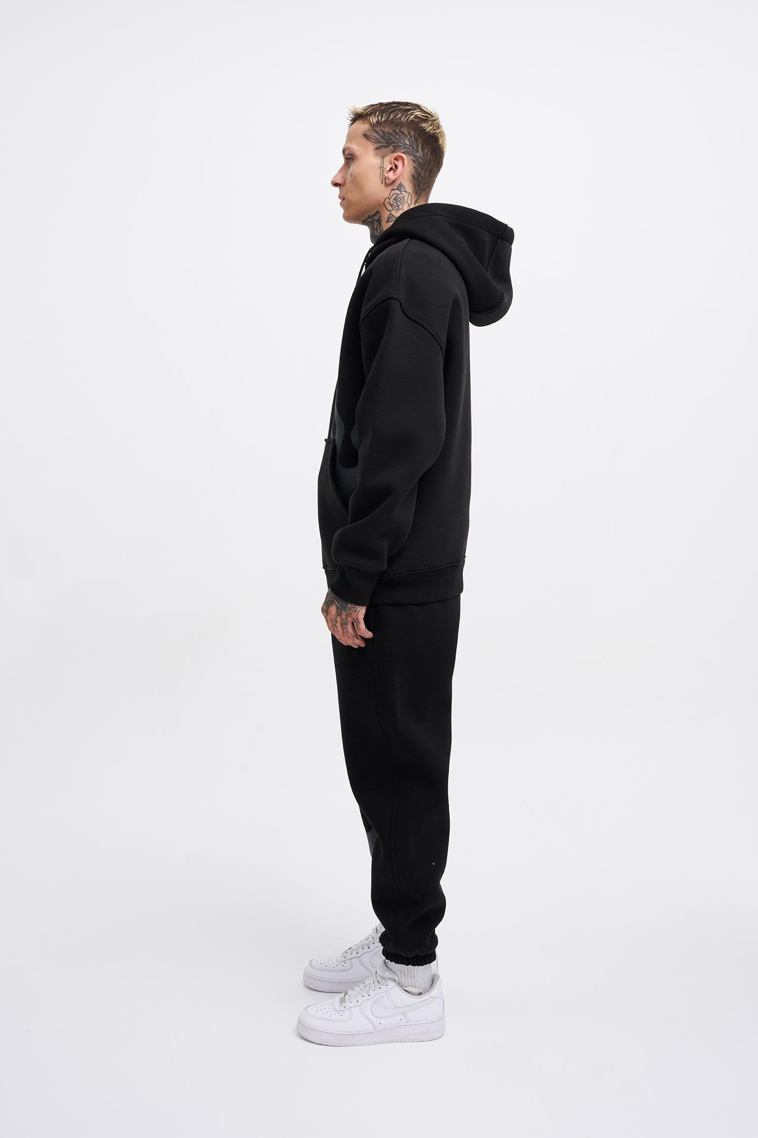 Erkek Oversize Fire Baskılı Sweatshirt Siyah