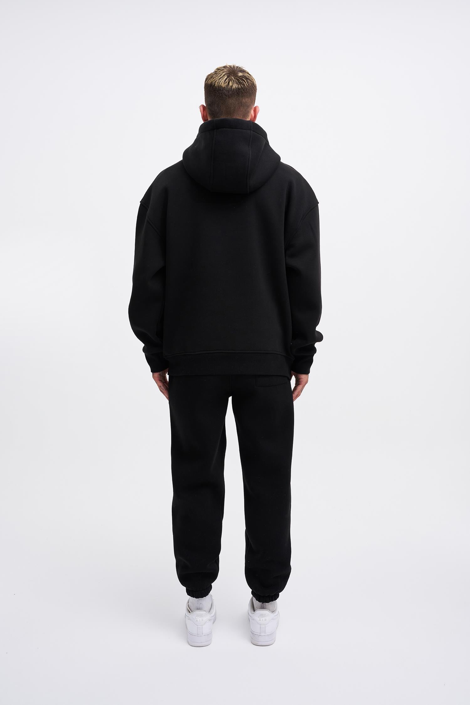 Erkek Oversize Fire Baskılı Sweatshirt Siyah