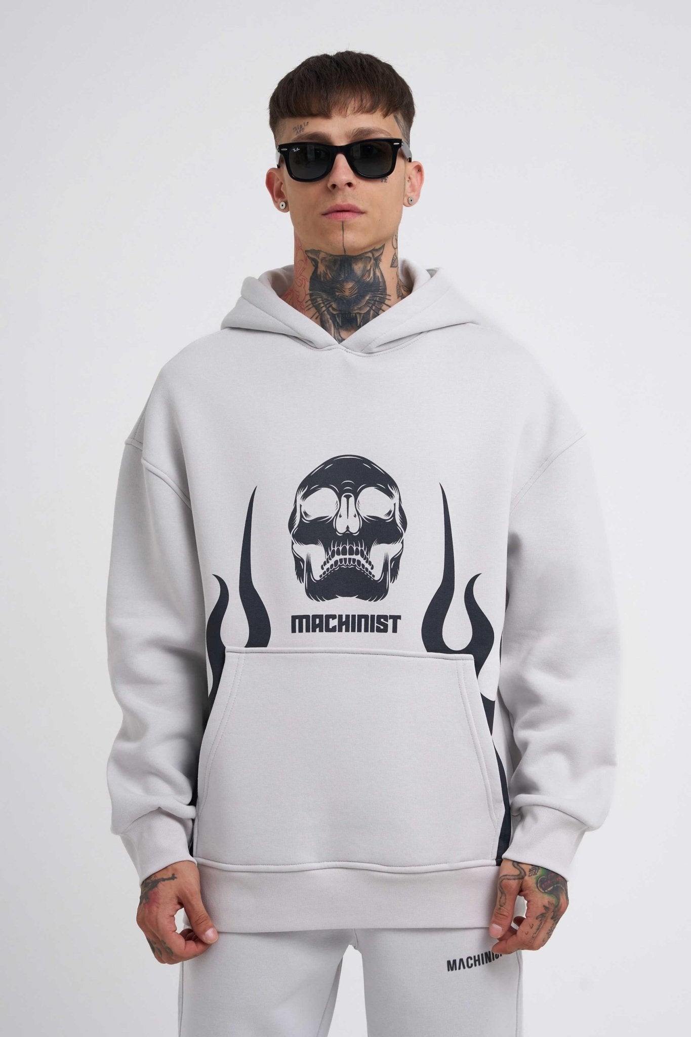 Erkek Oversize Fire Baskılı Sweatshirt Uzay Grisi