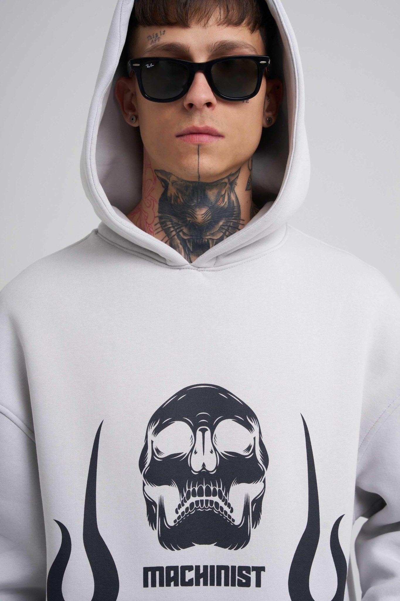 Erkek Oversize Fire Baskılı Sweatshirt Uzay Grisi