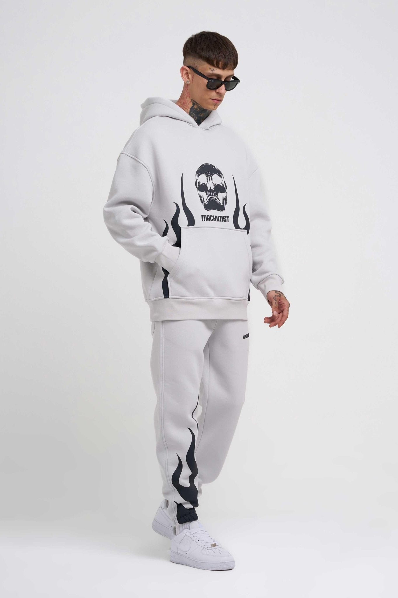Erkek Oversize Fire Baskılı Sweatshirt Uzay Grisi