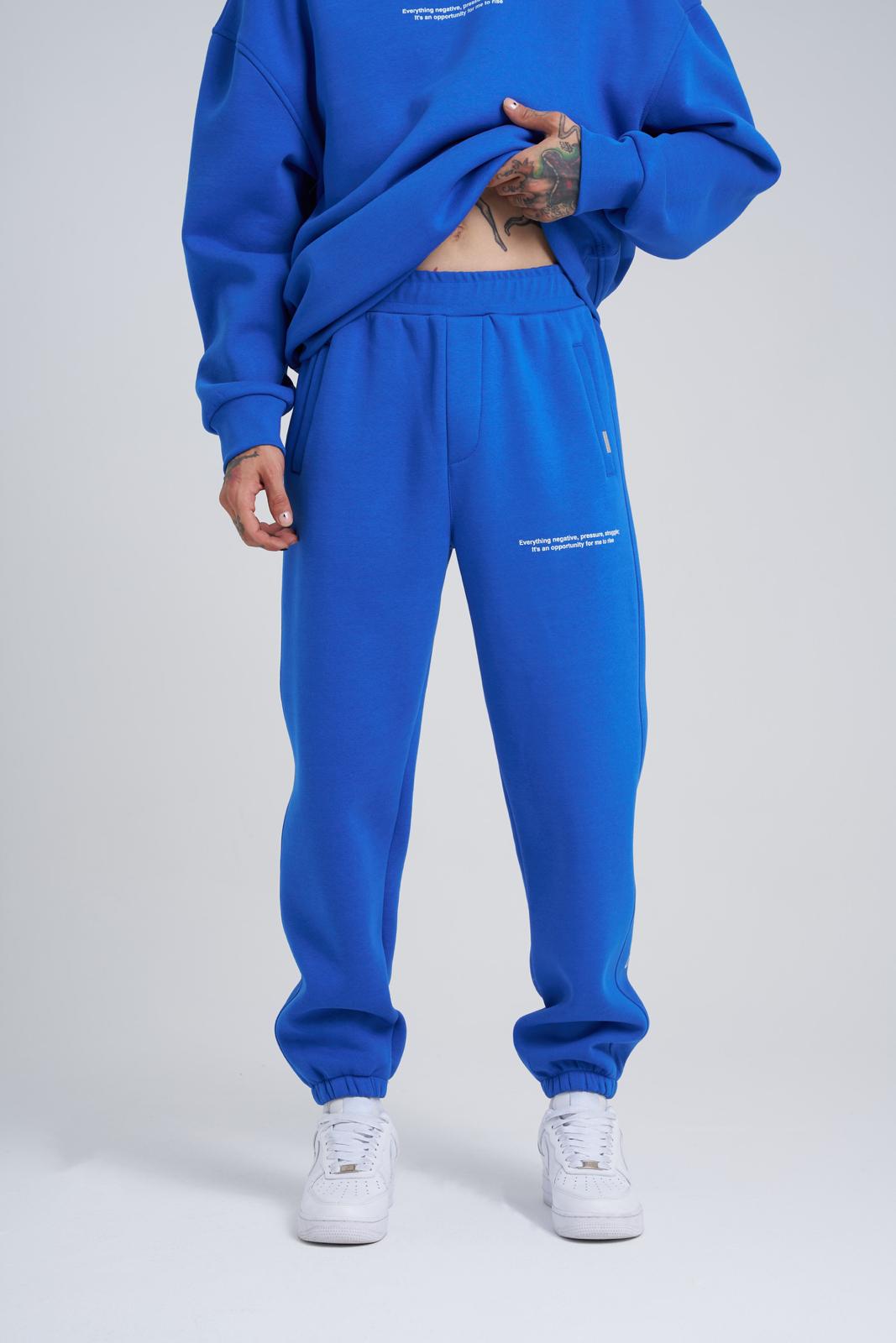 Erkek Oversize Follow Your Baskılı Eşofman Altı Saks Mavi