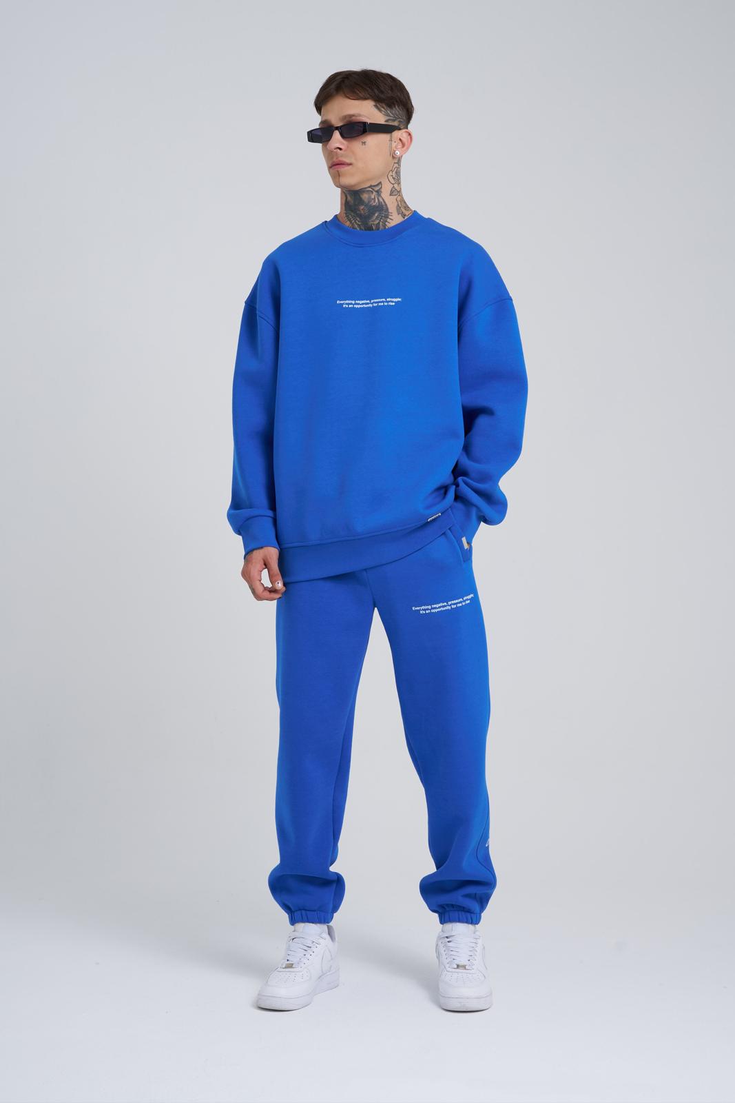Erkek Oversize Follow Your Baskılı Eşofman Altı Saks Mavi