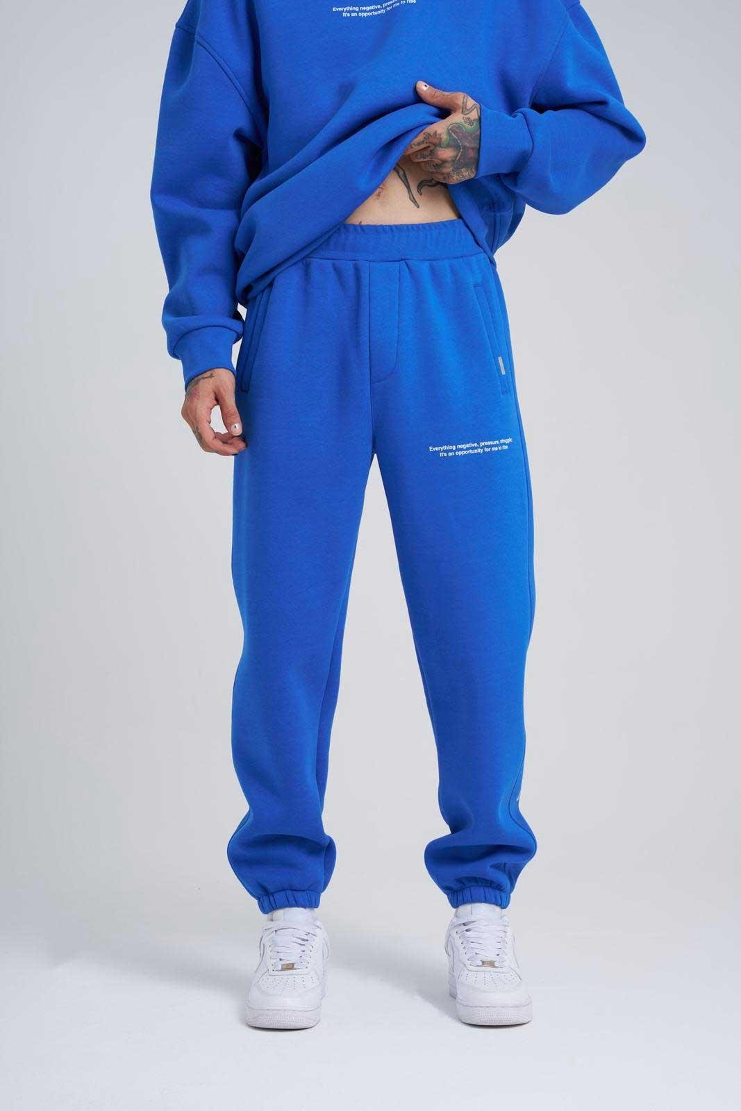Erkek Oversize Follow Your Baskılı Eşofman Altı Saks Mavi