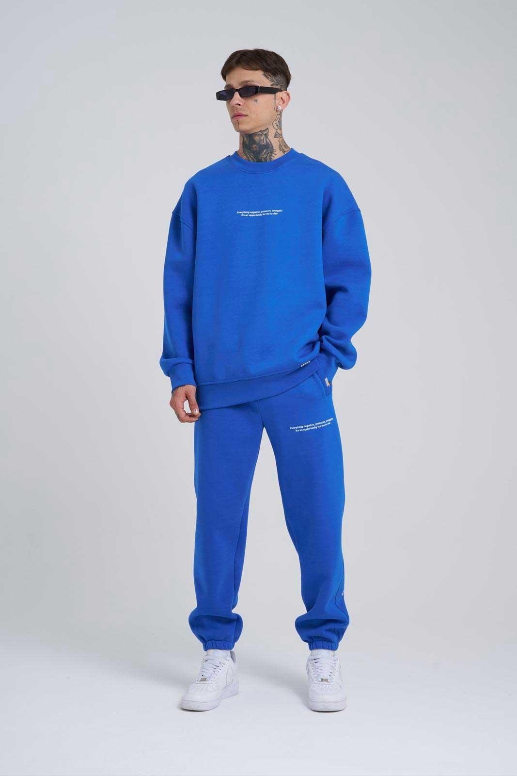 Erkek Oversize Follow Your Baskılı Eşofman Altı Saks Mavi