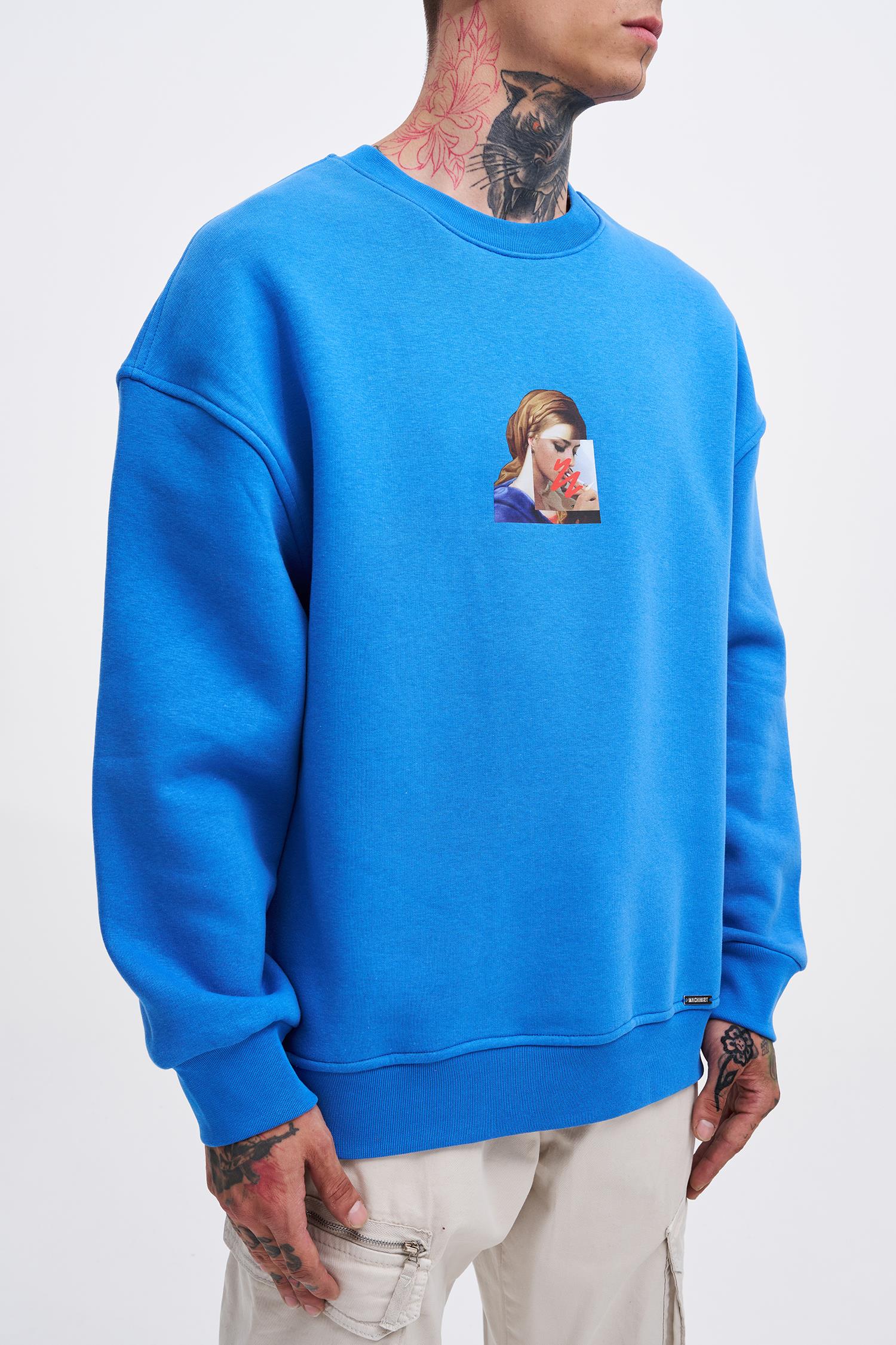 Erkek Oversize Holiness Basic Sweatshirt Saks Mavi