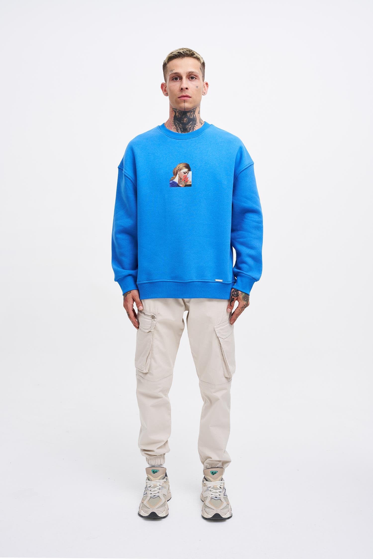 Erkek Oversize Holiness Basic Sweatshirt Saks Mavi