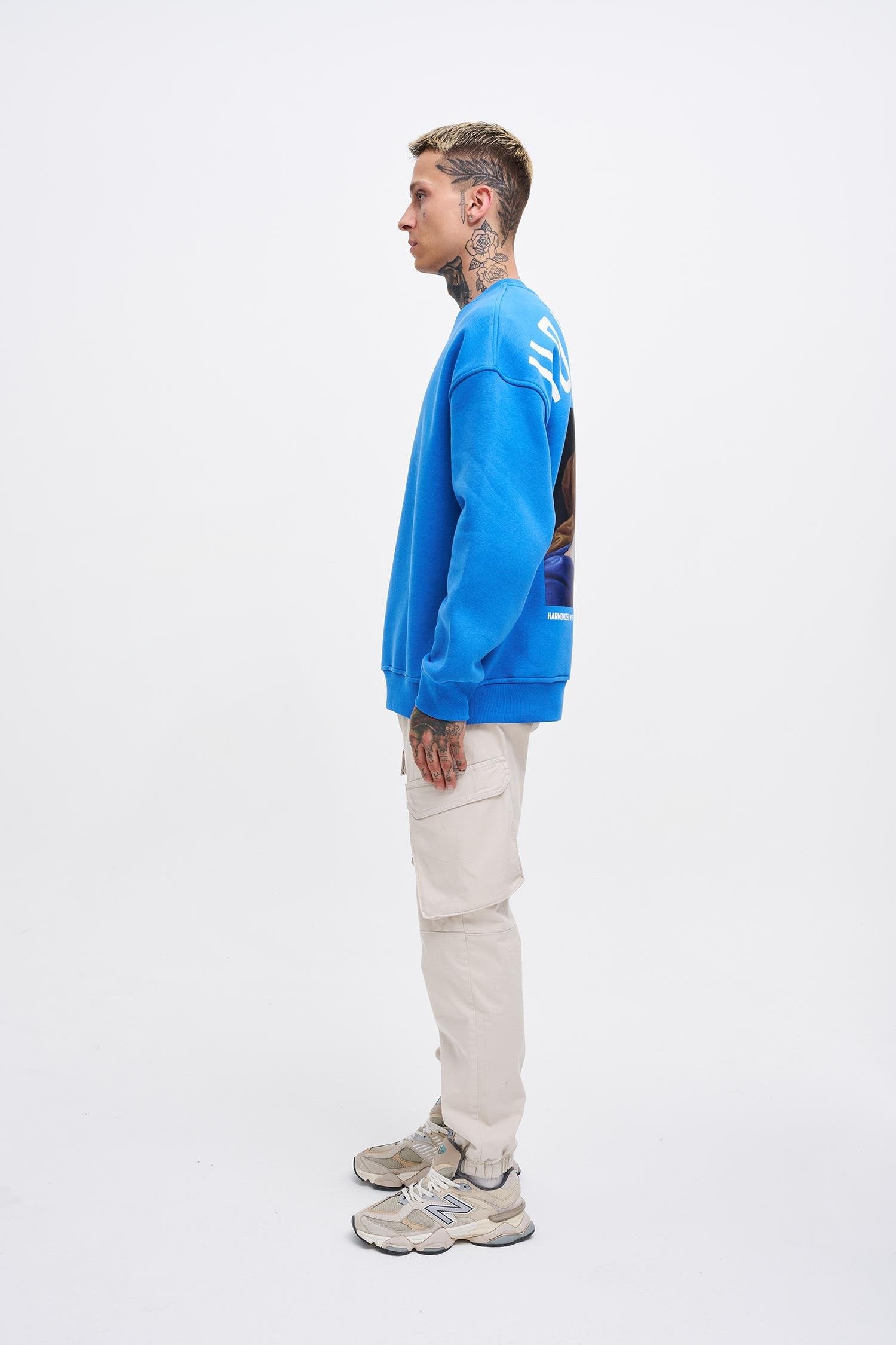 Erkek Oversize Holiness Basic Sweatshirt Saks Mavi