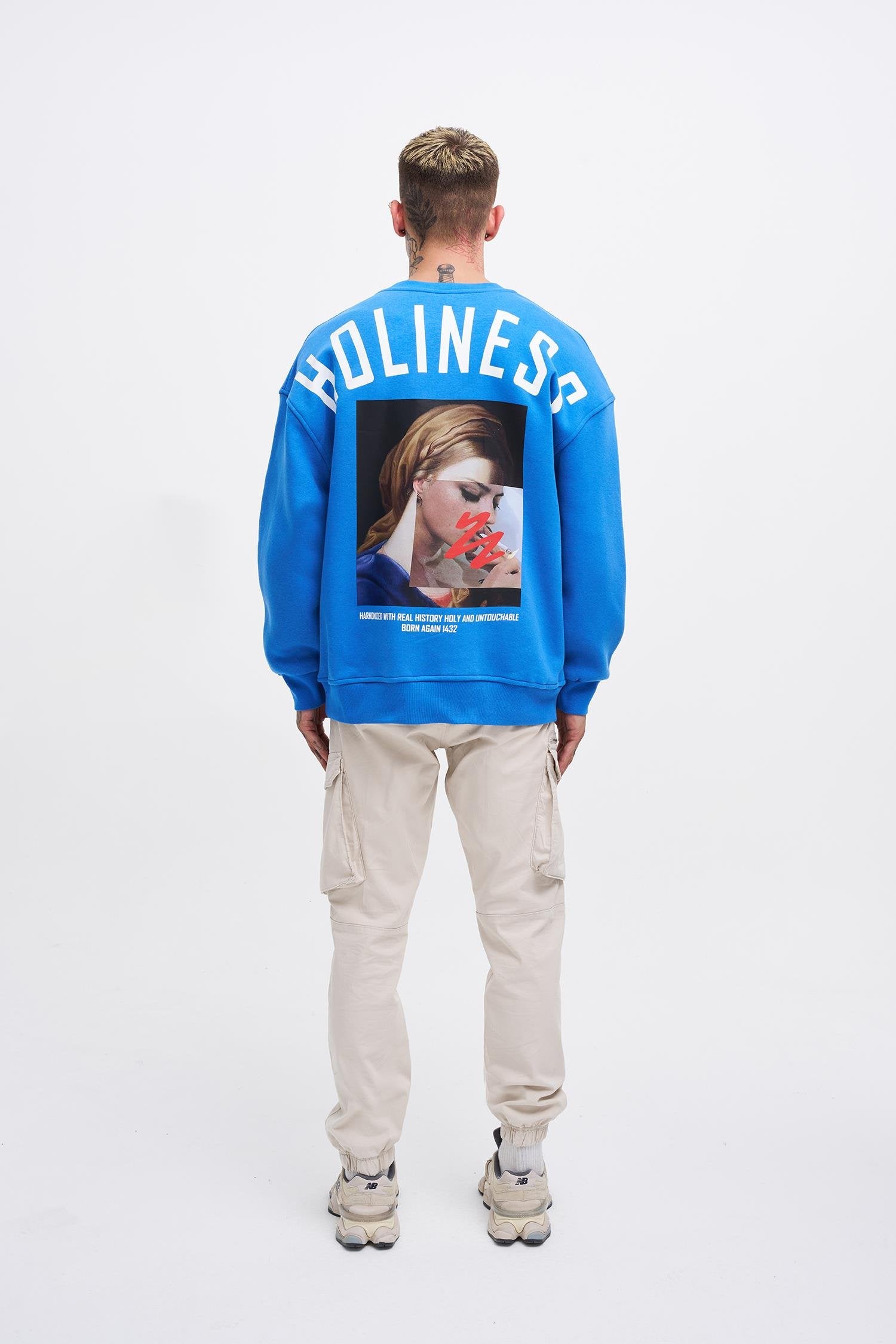 Erkek Oversize Holiness Basic Sweatshirt Saks Mavi