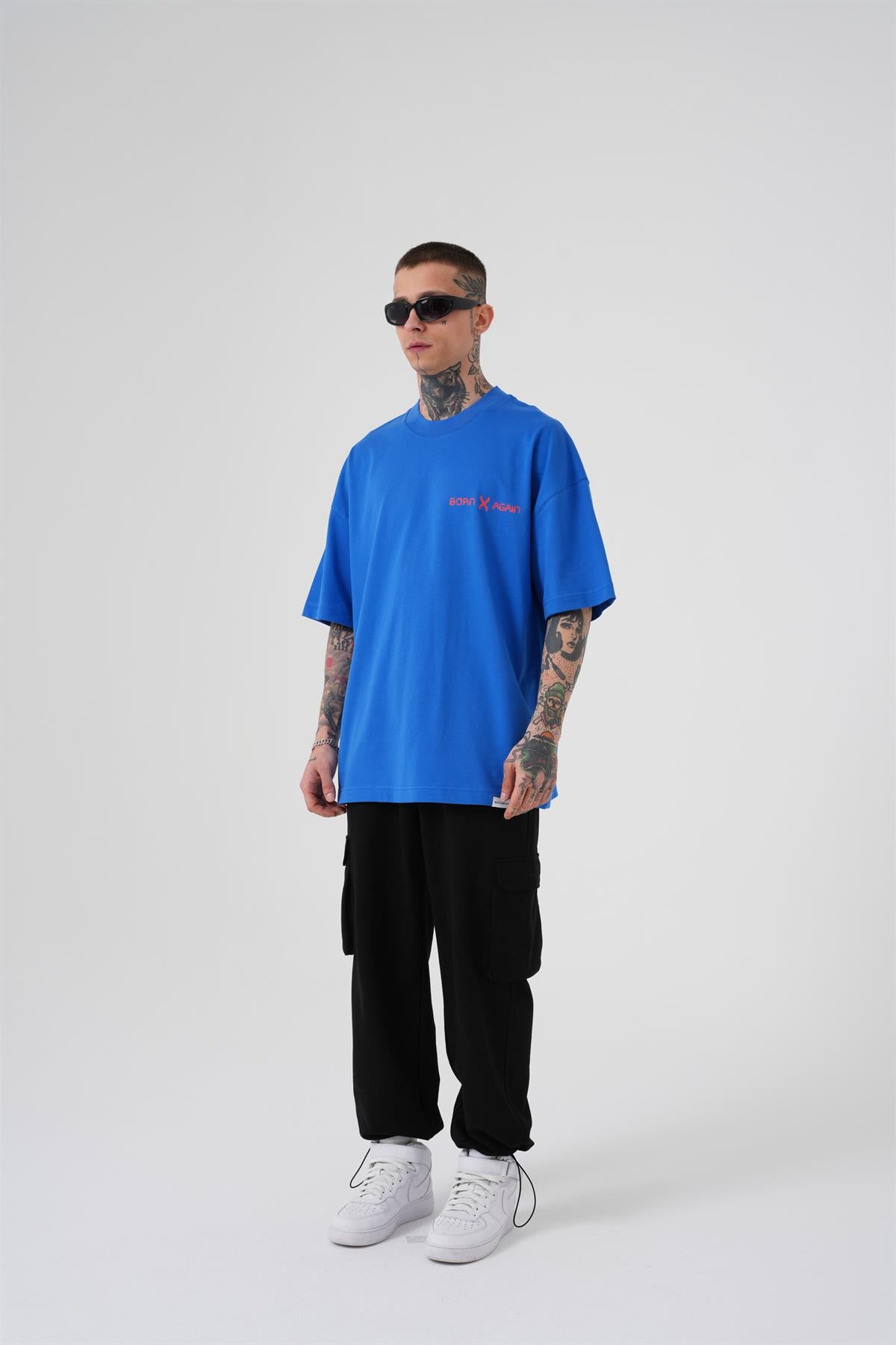 Erkek Oversize MCHNST Love Baskılı Oversize Tişört Açık Mavi