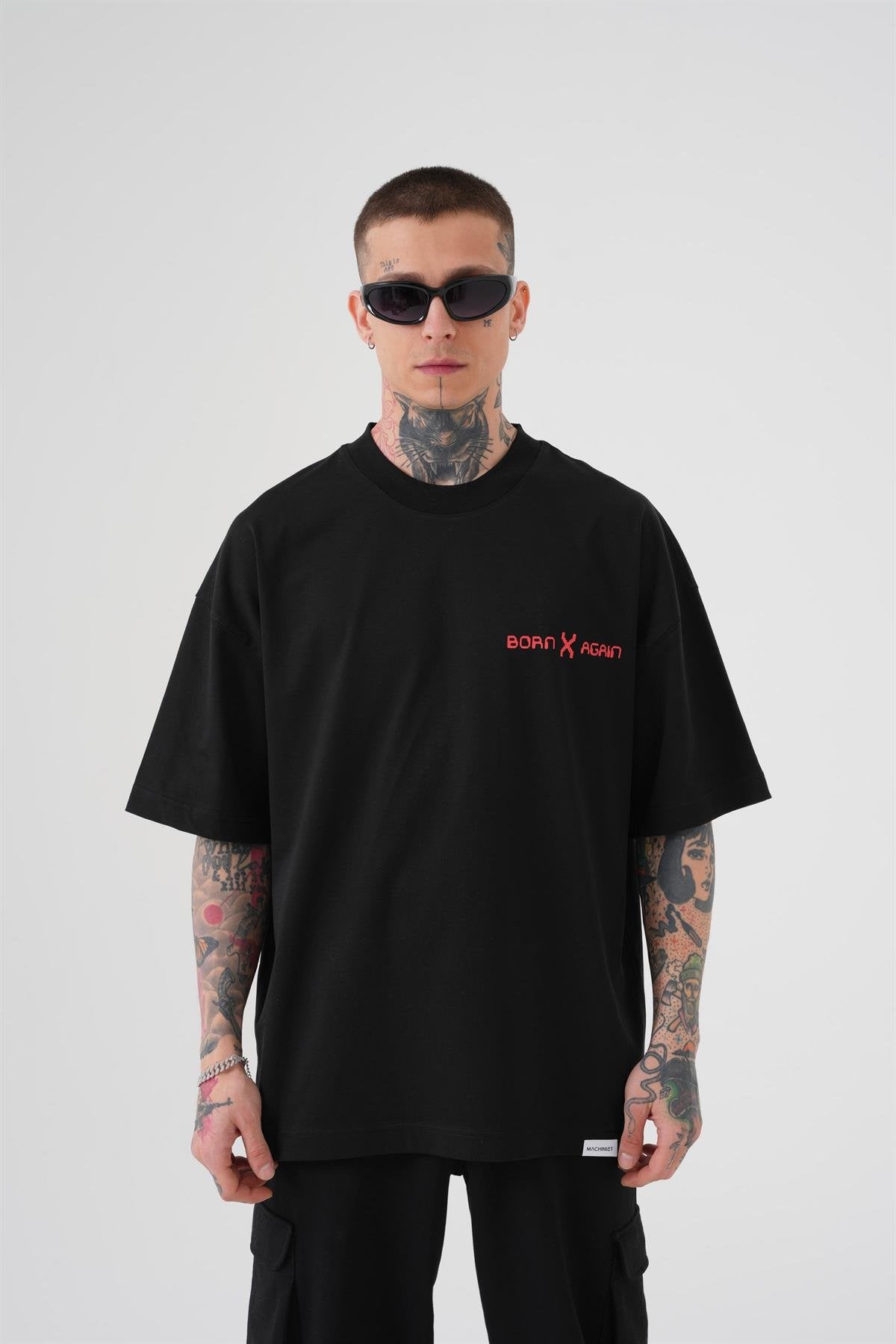 Erkek Oversize MCHNST Love Baskılı Oversize Tişört Siyah