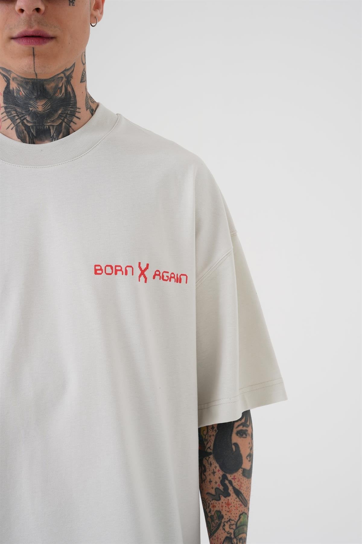 Erkek Oversize MCHNST Love Baskılı Oversize Tişört Uzay Grisi