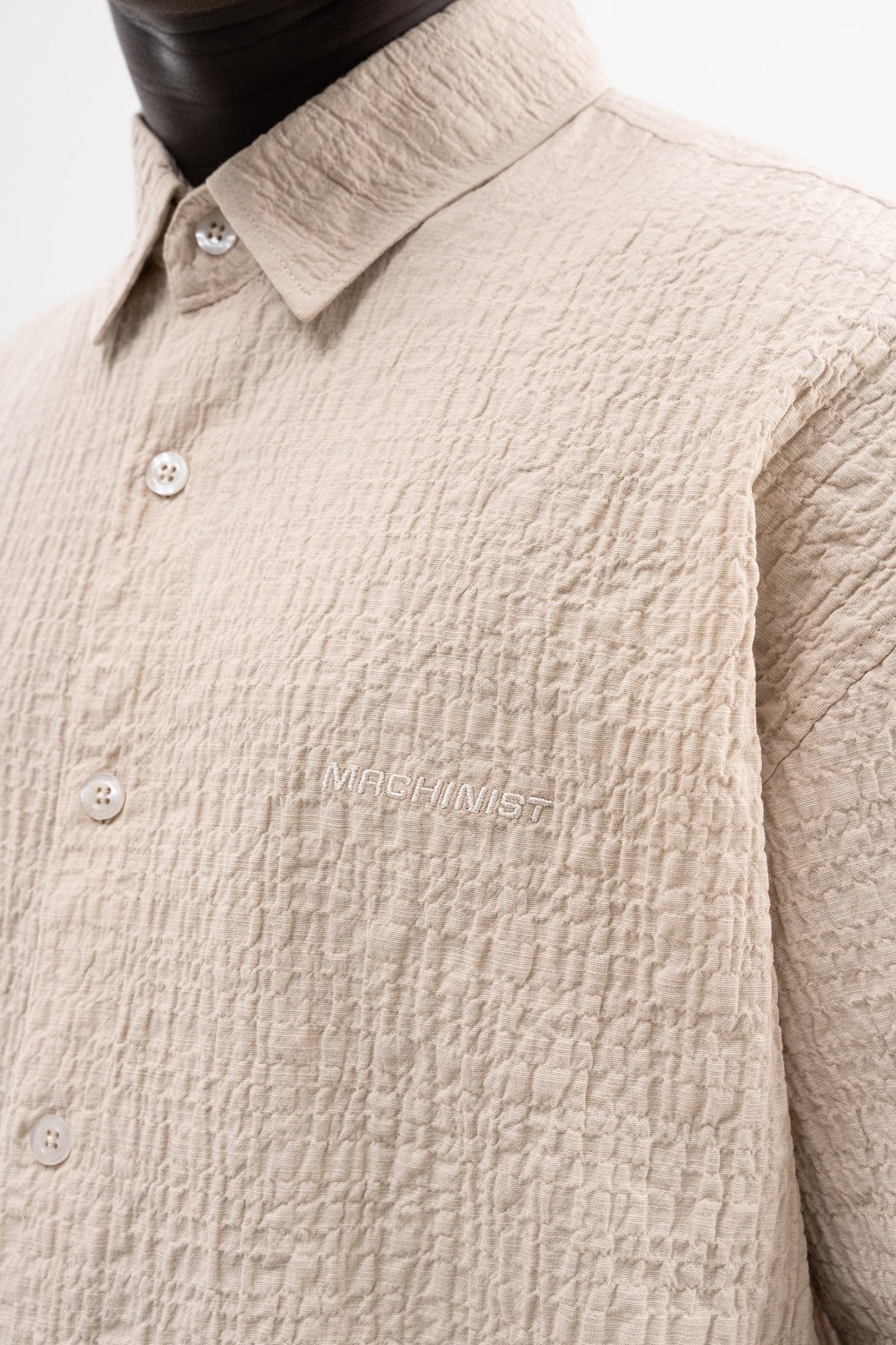 Erkek Oversize Nakışlı Pamuk Oversize Gömlek Bej