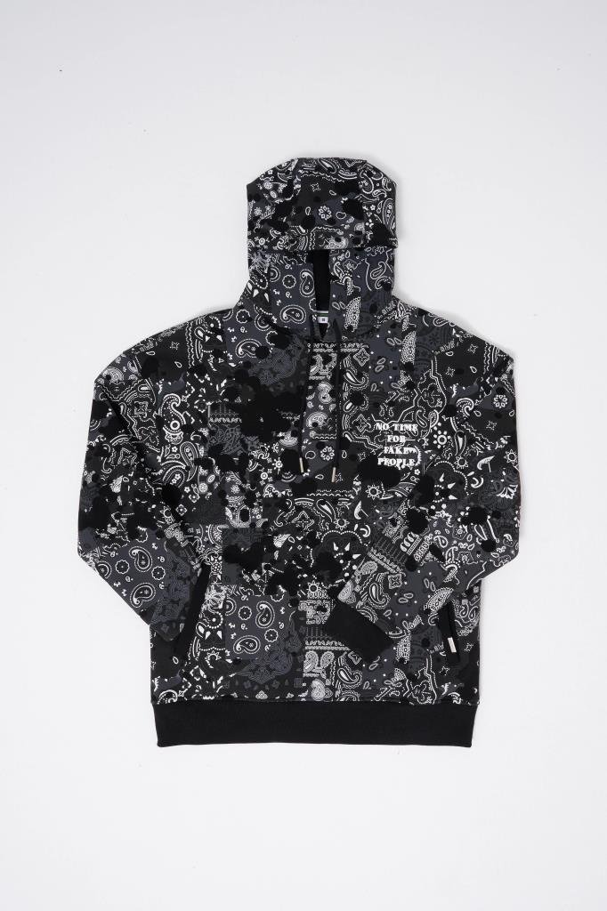 Erkek Paisley Pattern Printed Hoodie Siyah