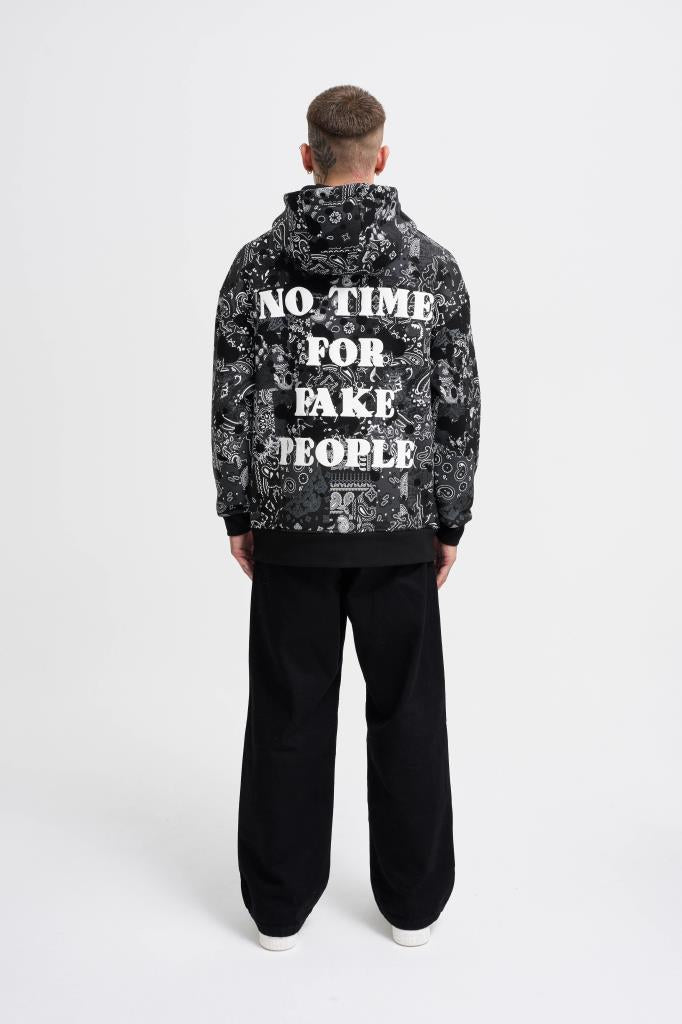 Erkek Paisley Pattern Printed Hoodie Siyah