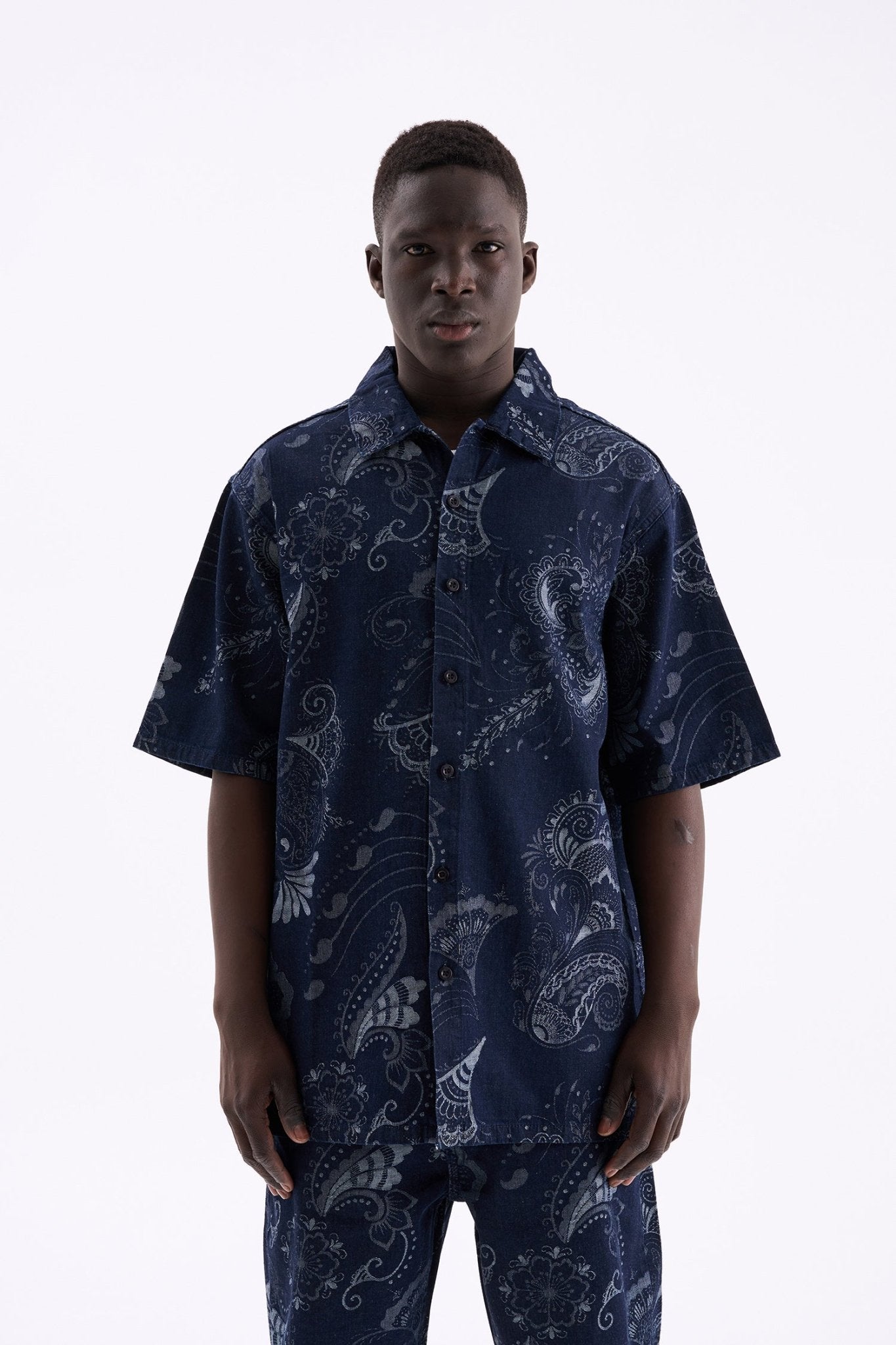 Erkek Paisley Patterned Gömlek Mavi
