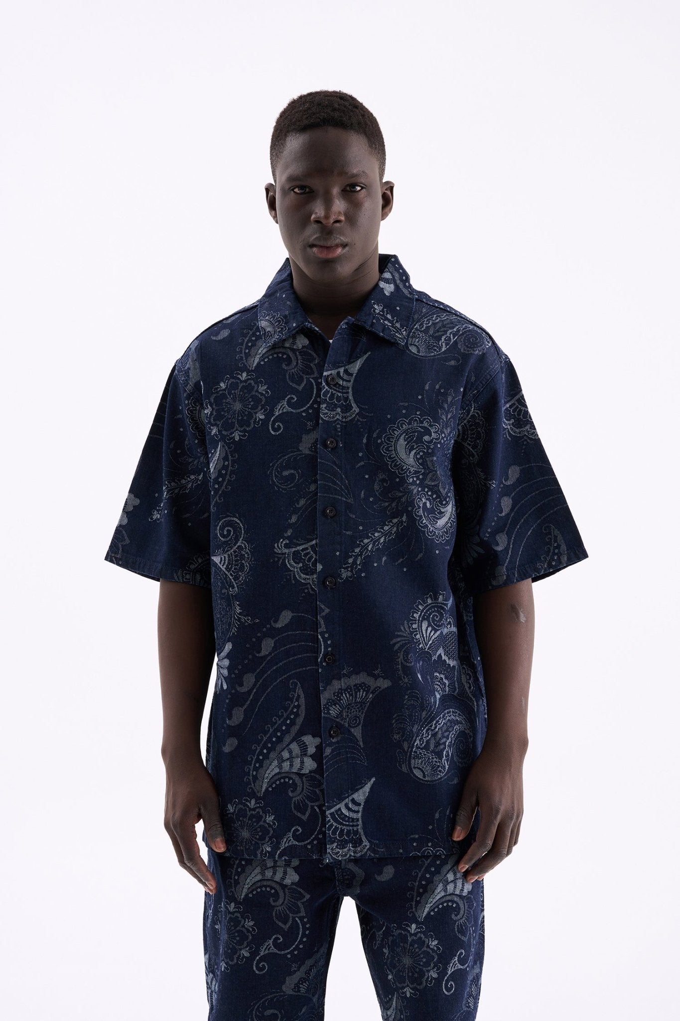 Erkek Paisley Patterned Gömlek Mavi