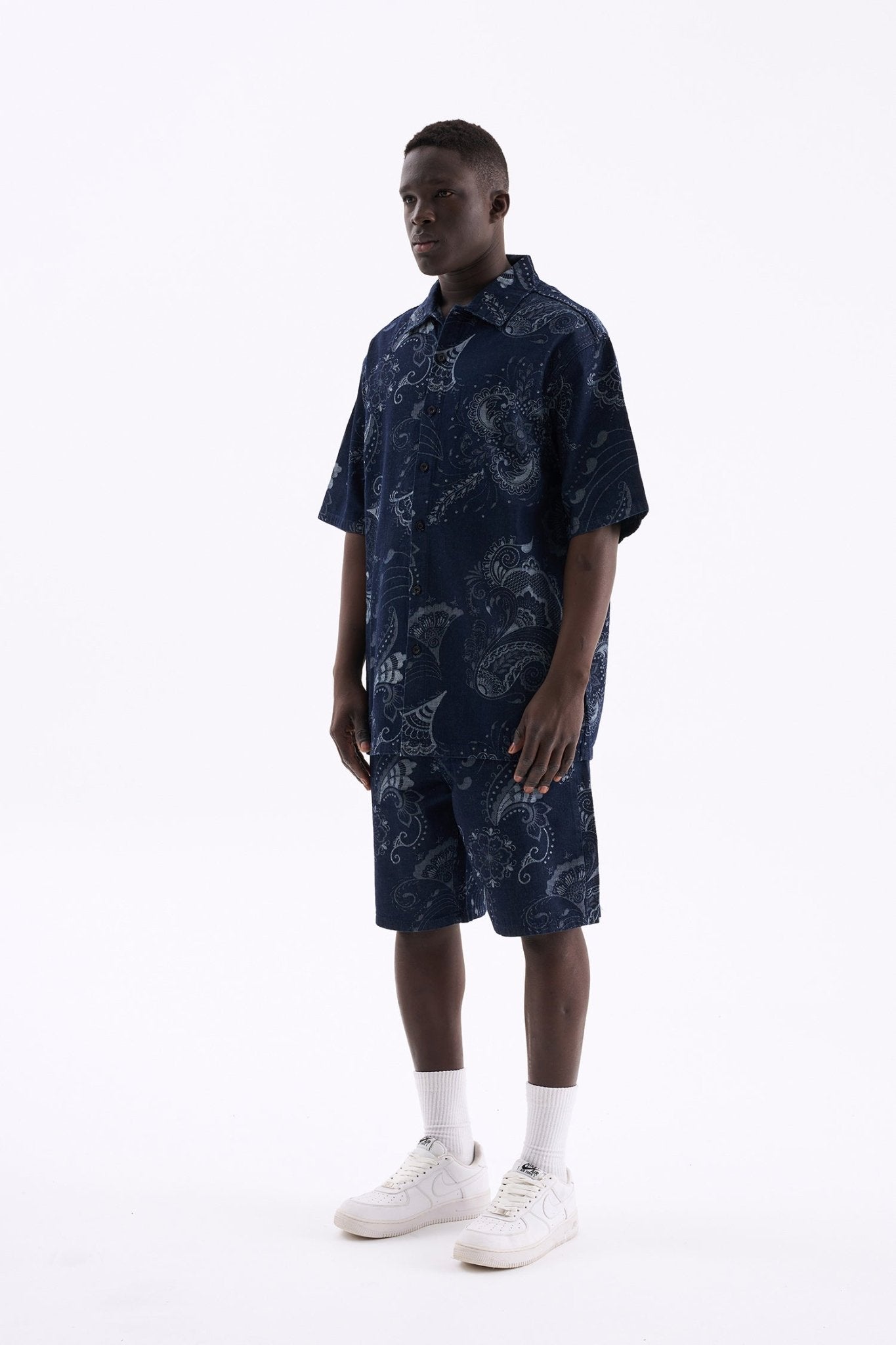 Erkek Paisley Patterned Gömlek Mavi