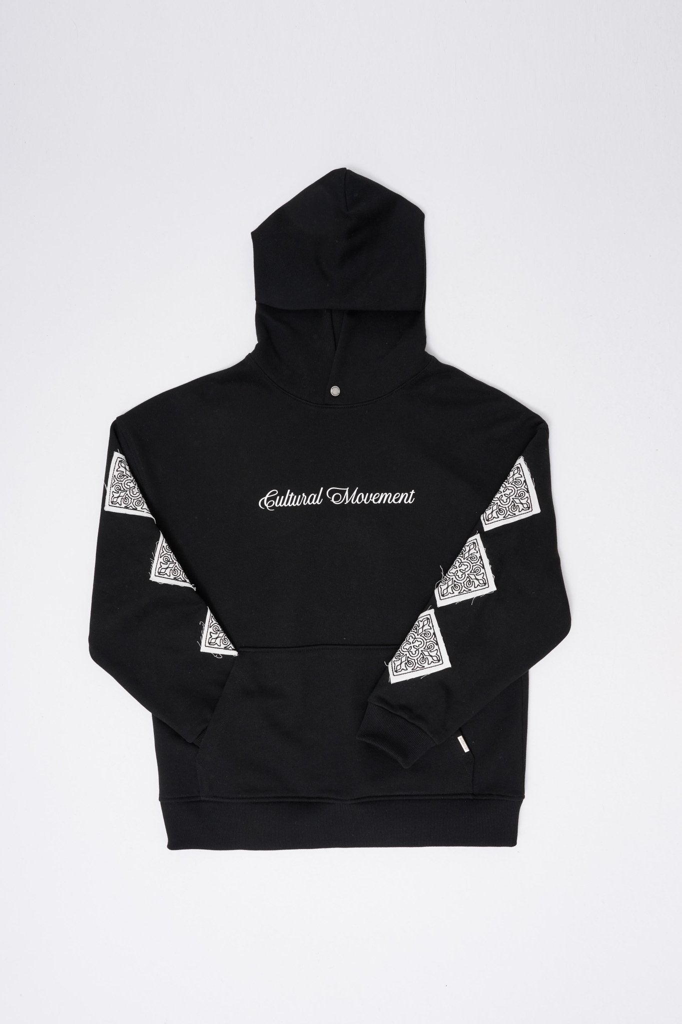 Erkek Patched Ethnic Kapüşonlu Sweatshirt Siyah