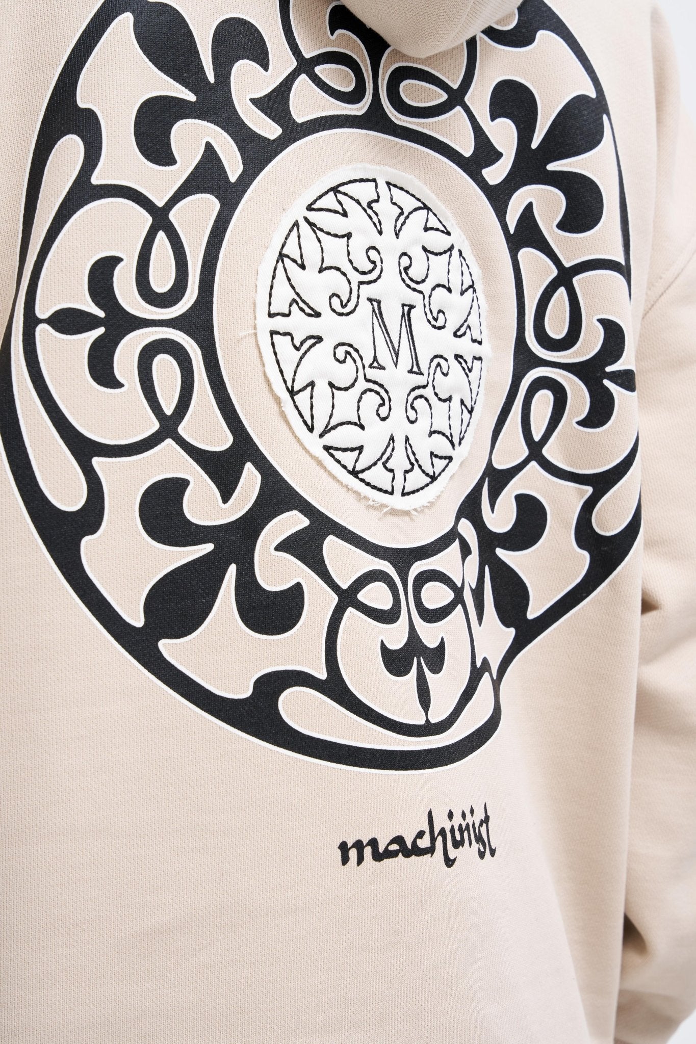 Erkek Patched Ethnic Kapüşonlu Sweatshirt Açık Bej