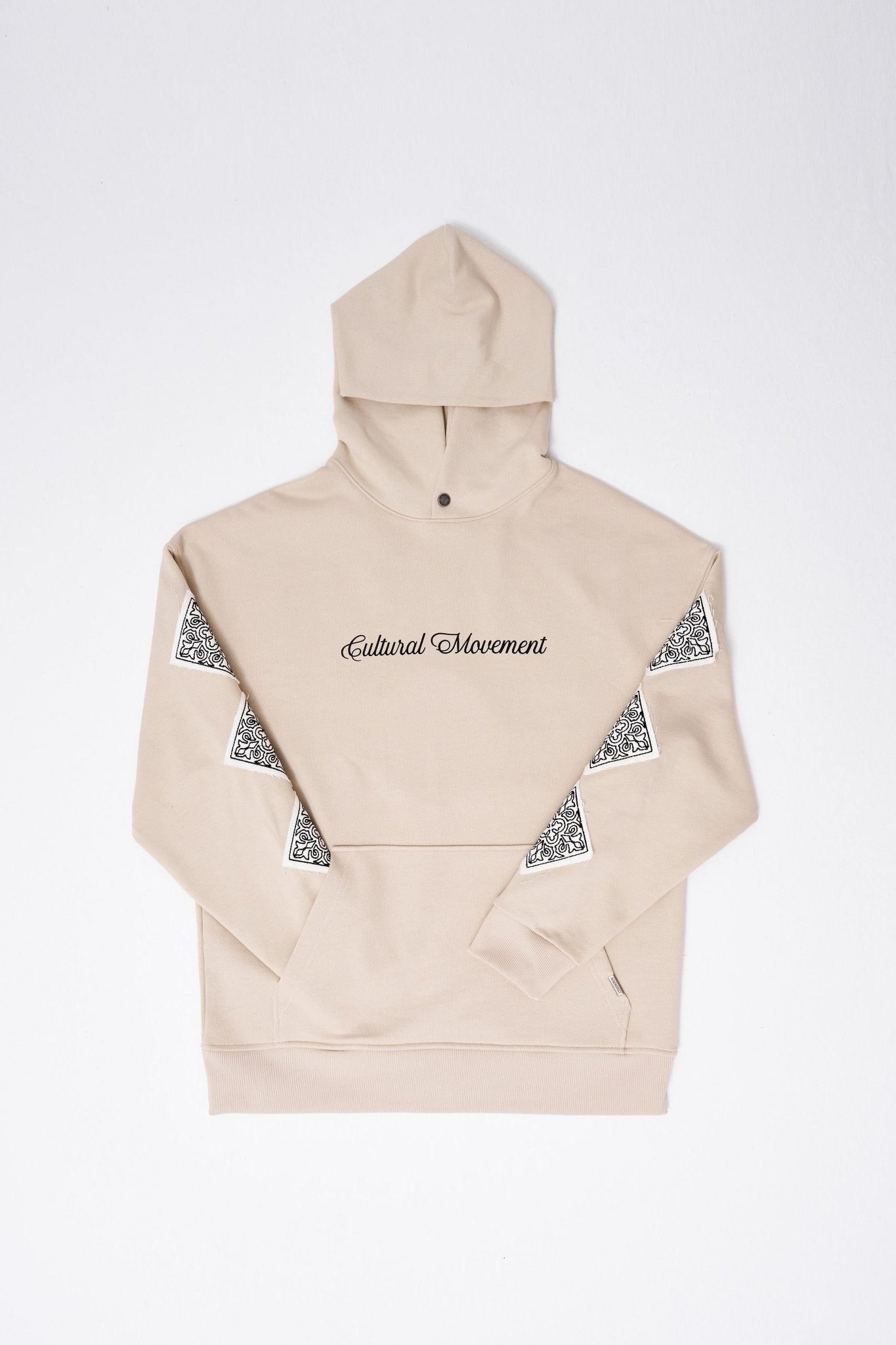Erkek Patched Ethnic Kapüşonlu Sweatshirt Açık Bej