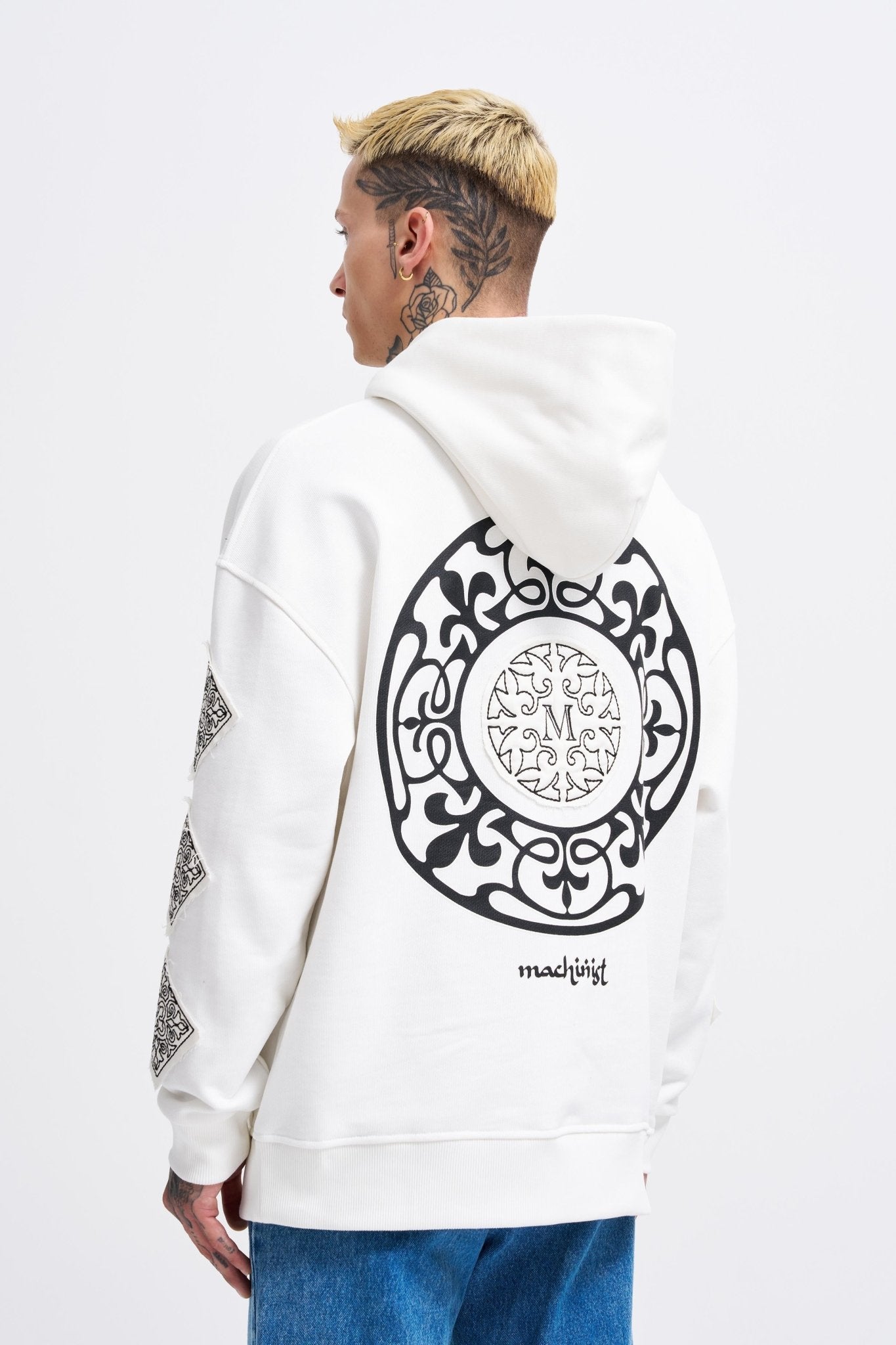 Erkek Patched Ethnic Kapüşonlu Sweatshirt Ekru