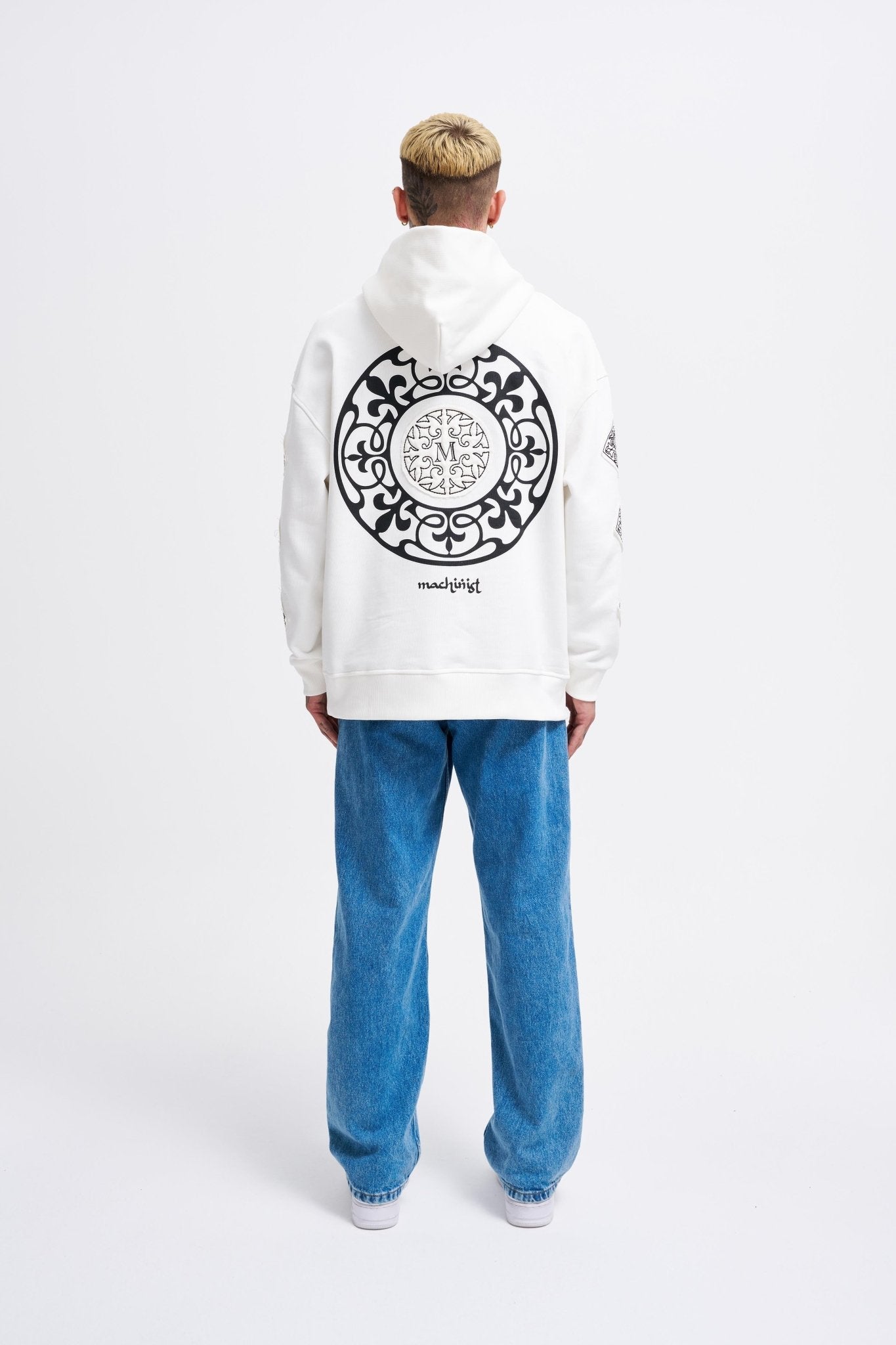 Erkek Patched Ethnic Kapüşonlu Sweatshirt Ekru