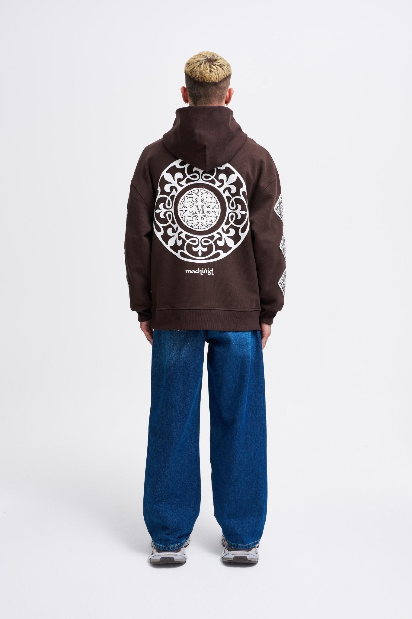 Erkek Patched Ethnic Kapüşonlu Sweatshirt Koyu Kahverengi