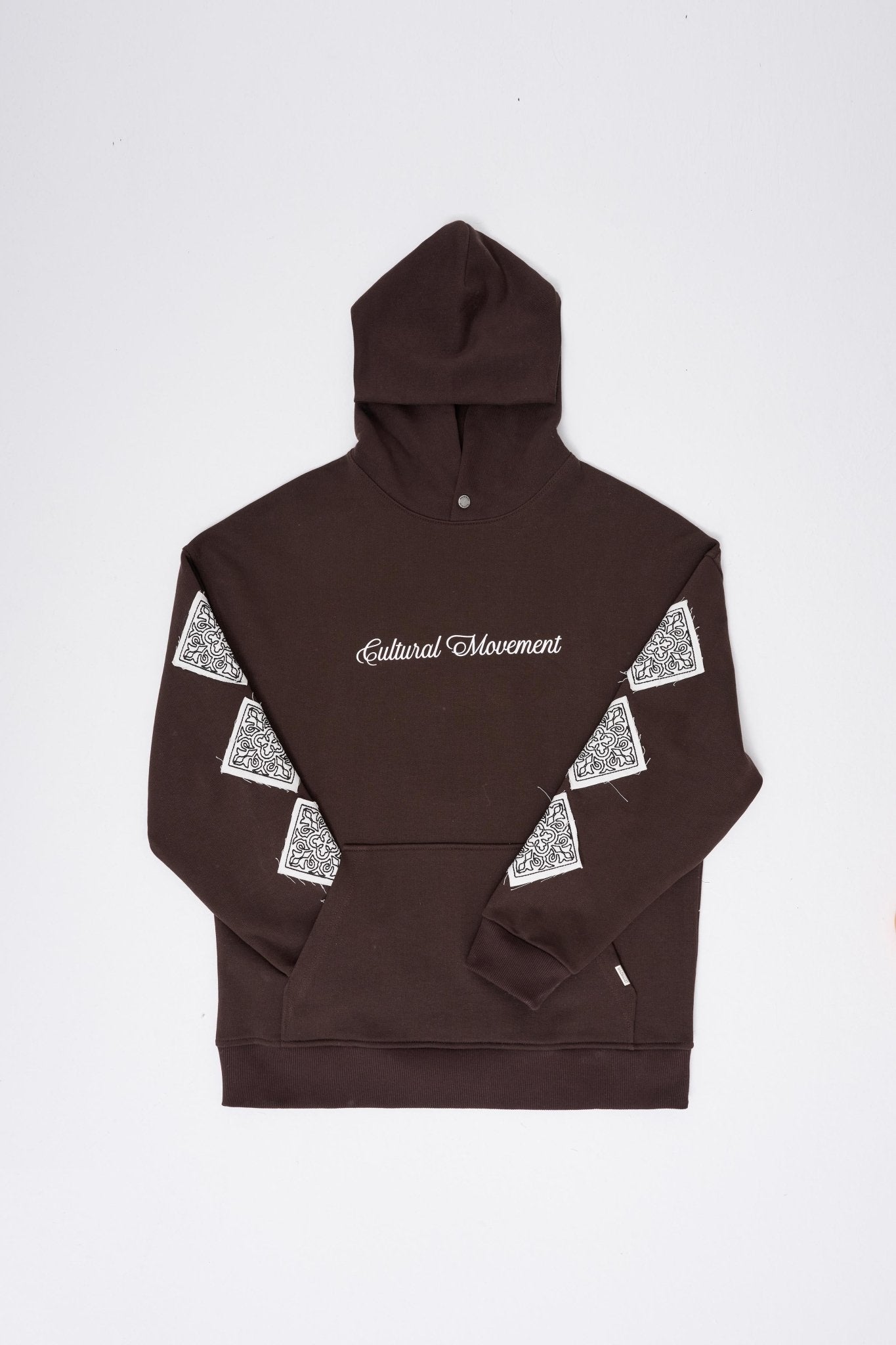 Erkek Patched Ethnic Kapüşonlu Sweatshirt Koyu Kahverengi