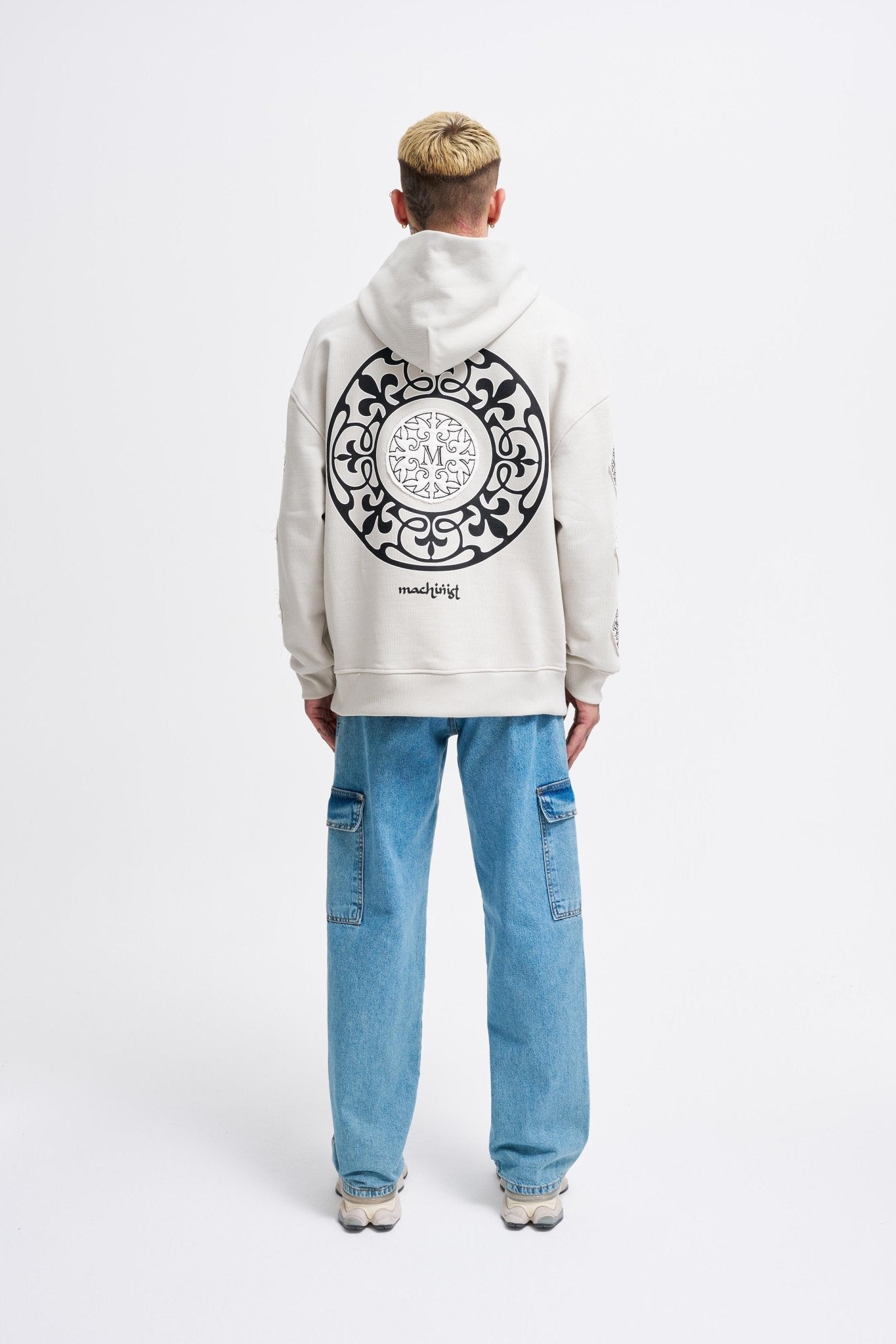 Erkek Patched Ethnic Kapüşonlu Sweatshirt Uzay Grisi