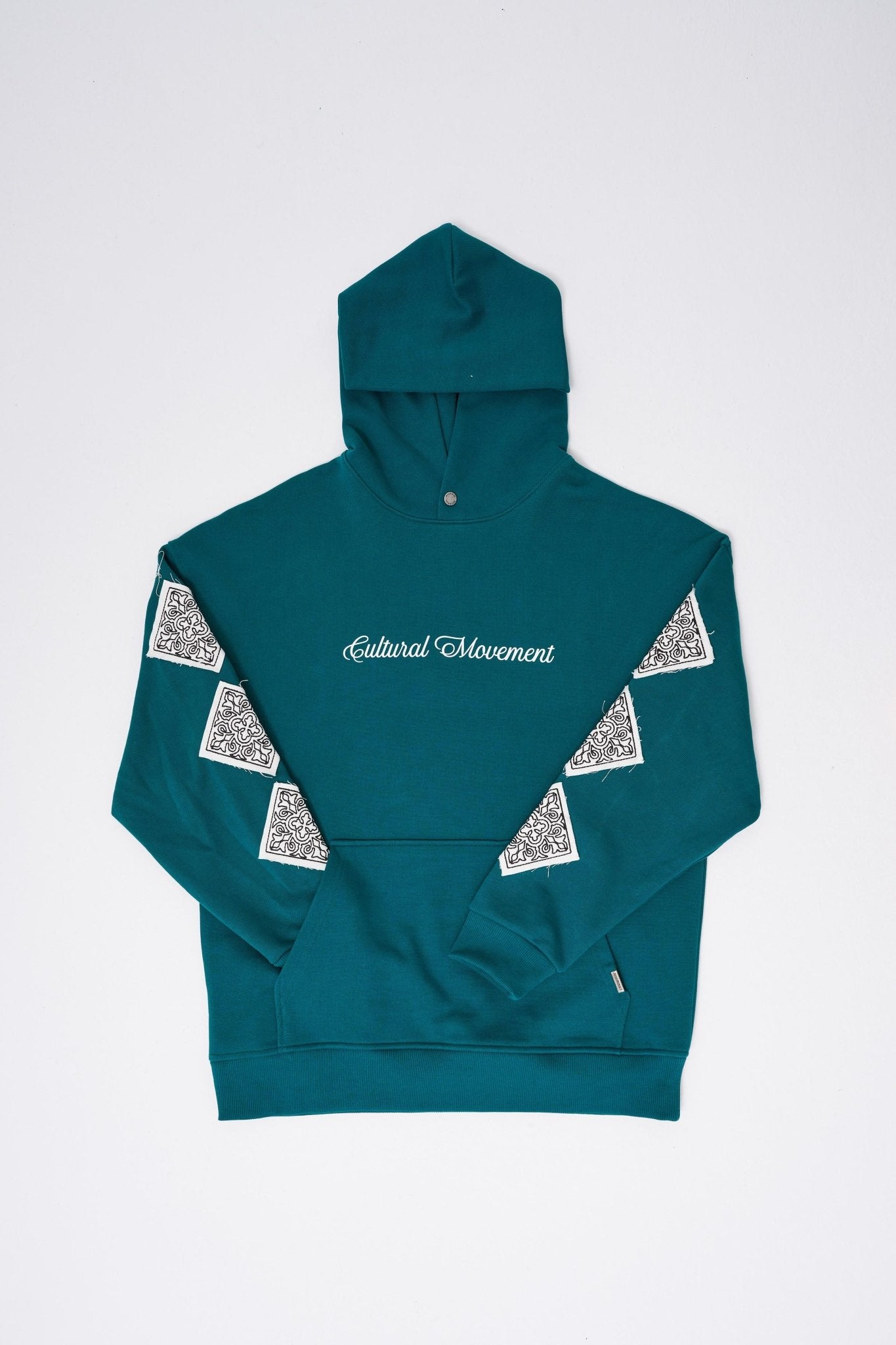 Erkek Patched Ethnic Kapüşonlu Sweatshirt Yağ Yeşili