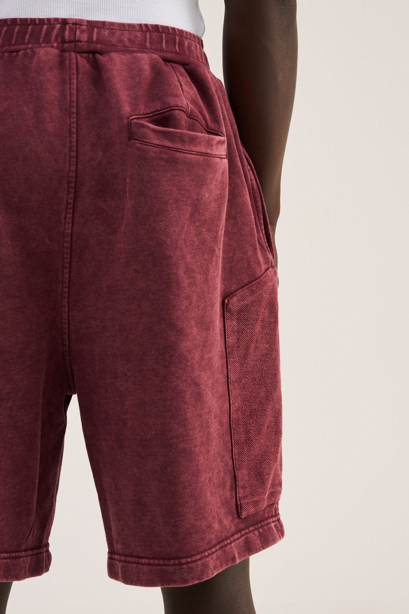 Erkek Patched Yıkamalı Oversize Şort Vişne