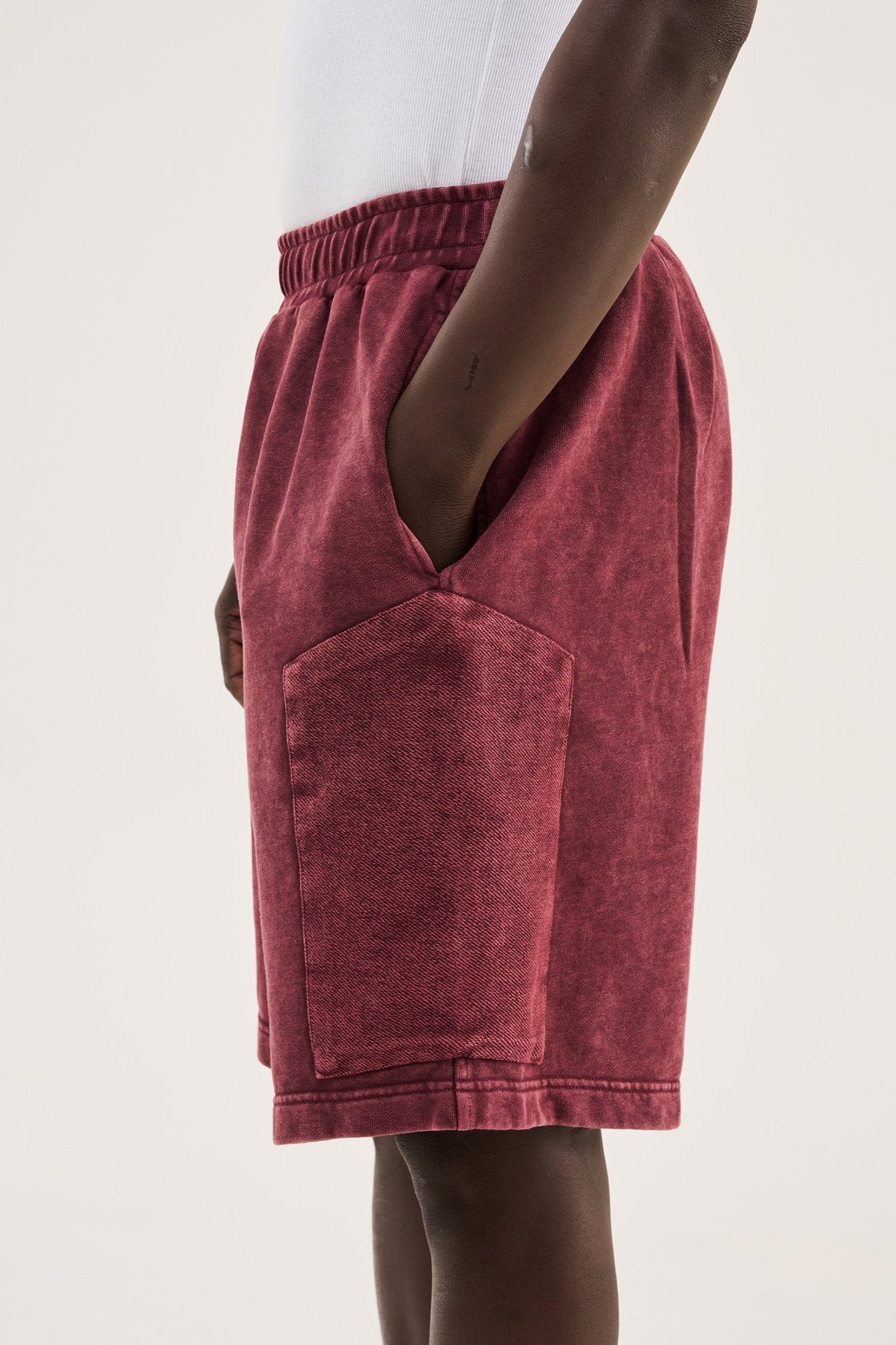 Erkek Patched Yıkamalı Oversize Şort Vişne