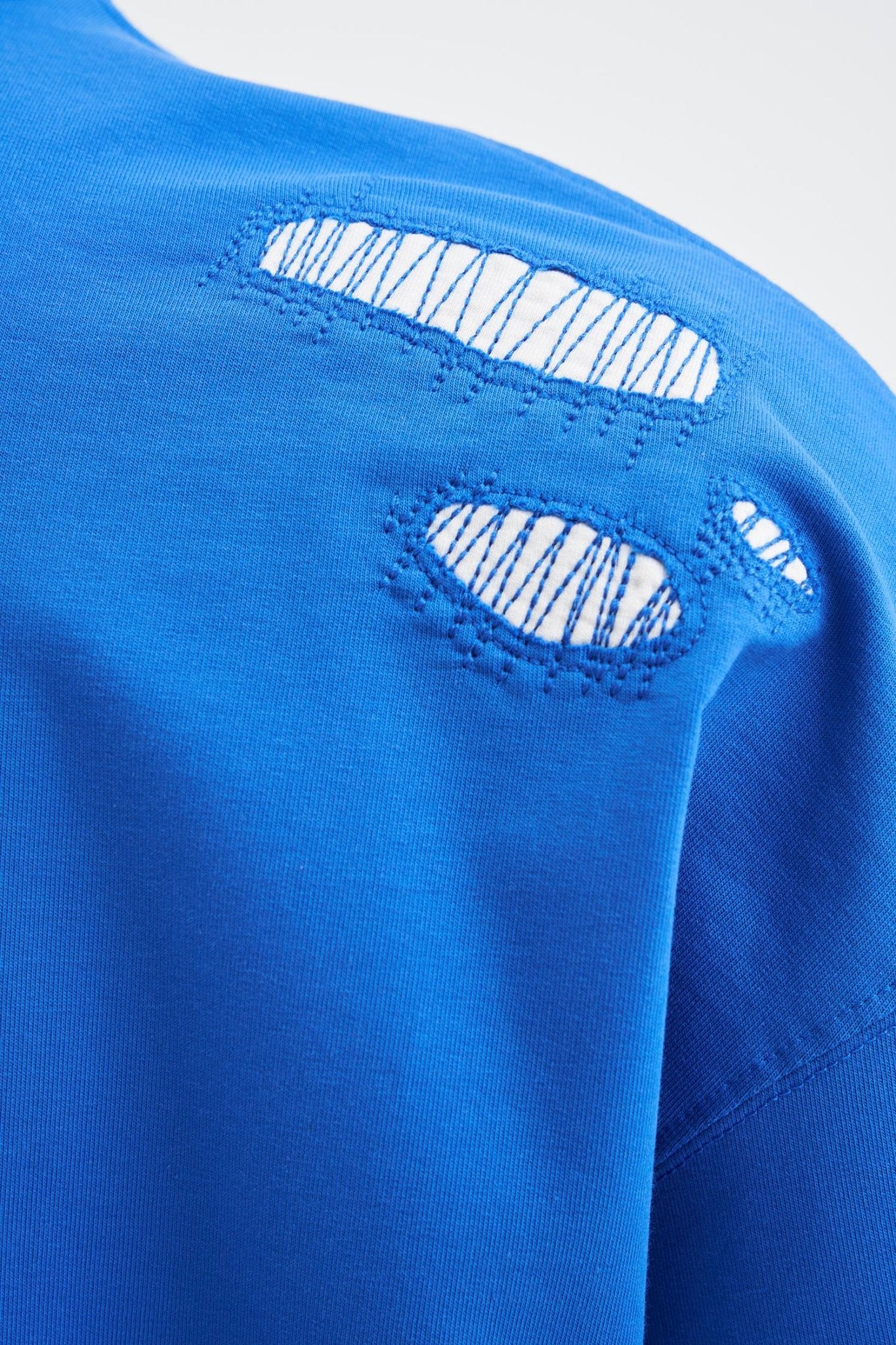 Erkek Patchwork and Stitched Oversize Tişört Açık Mavi