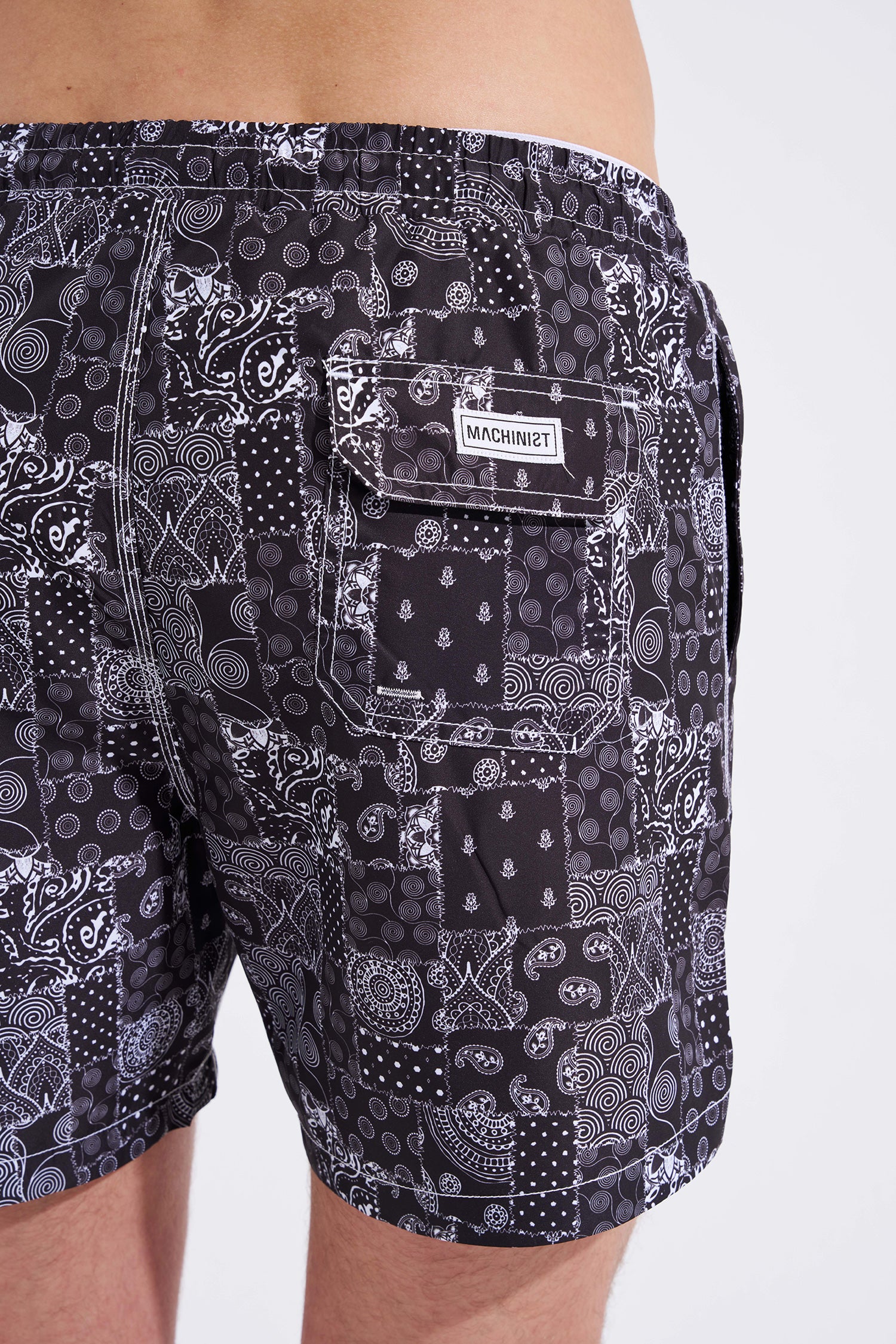 Erkek Patchwork Deniz Şortu Siyah-3