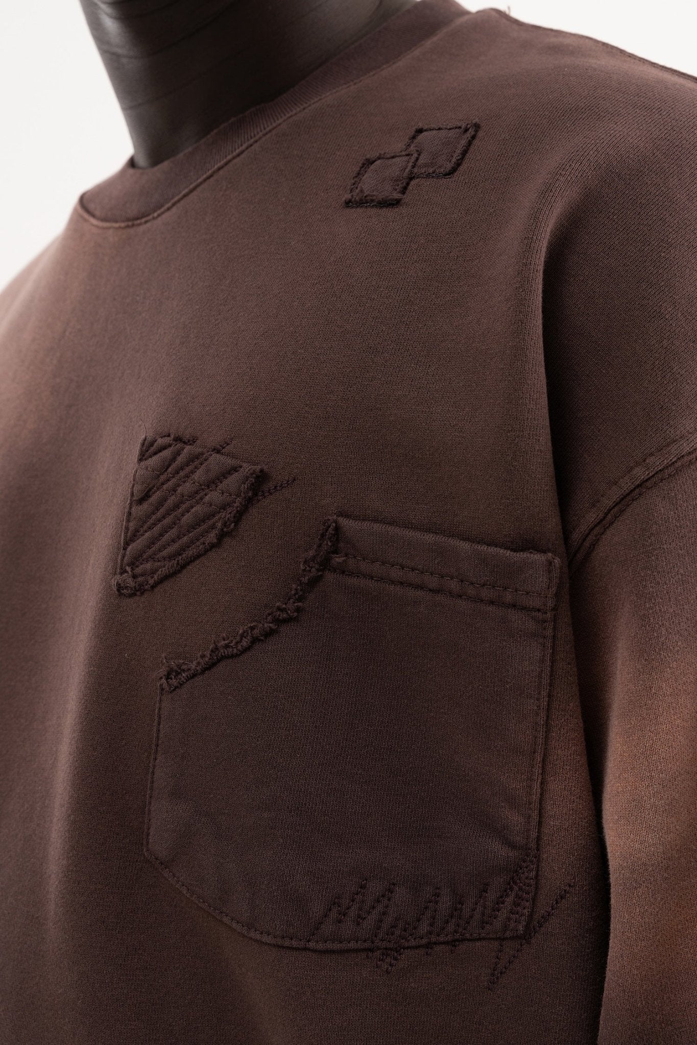 Erkek Patchwork Nakışlı Yıkamalı Oversize Tişört Kahverengi
