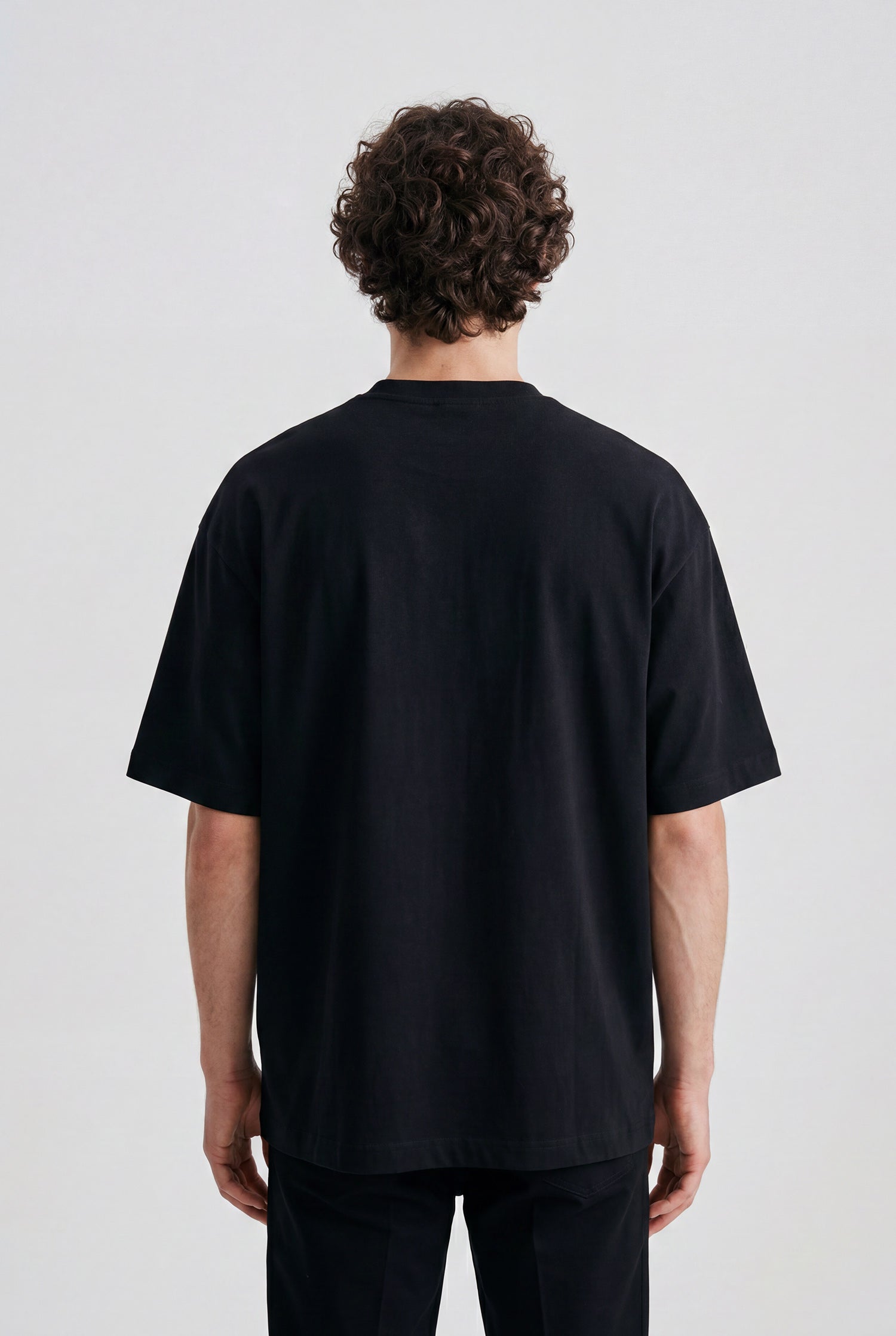 Erkek Patchwork Printed Oversize Tişört Siyah-3