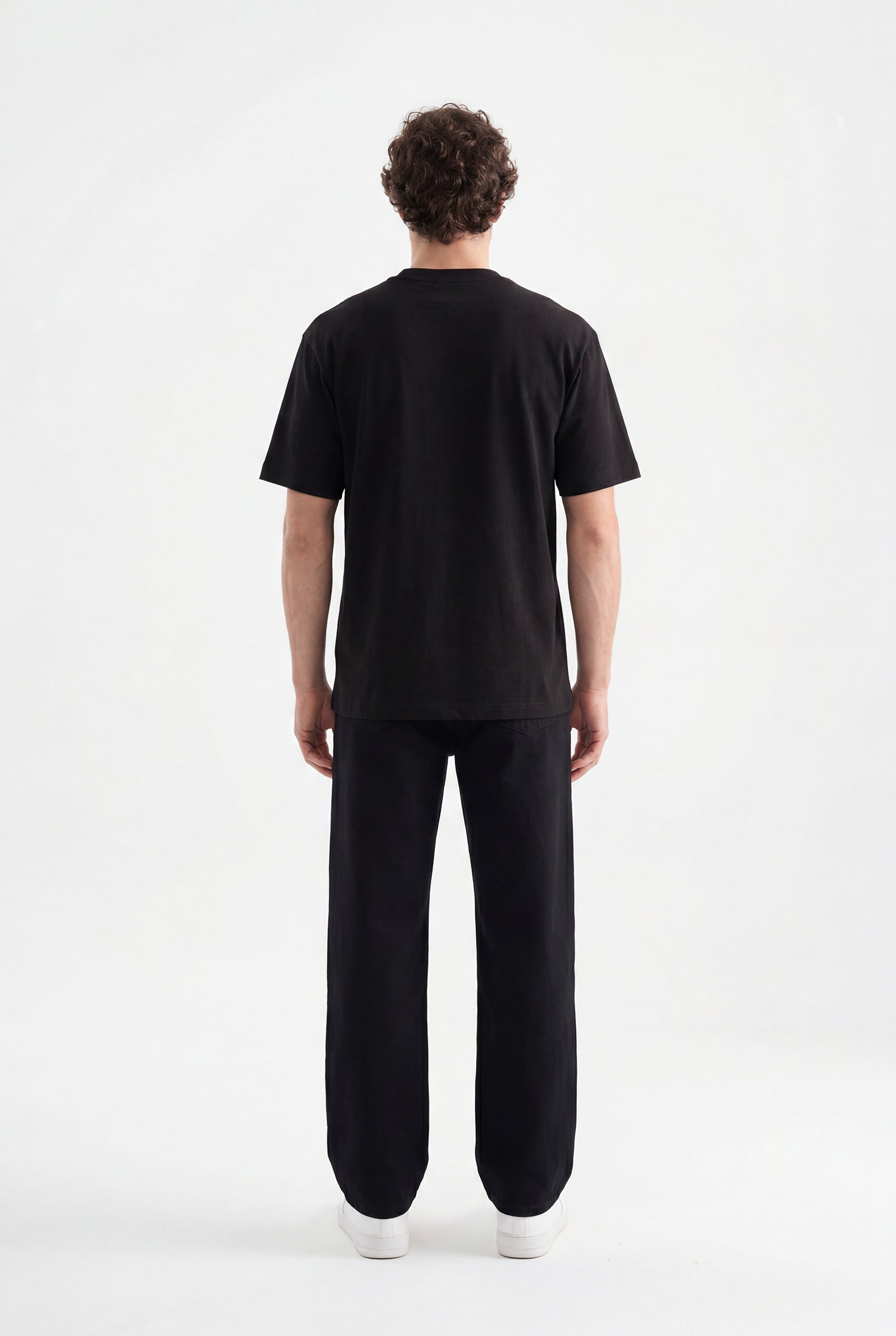 Erkek Patchwork Printed Oversize Tişört Siyah-5