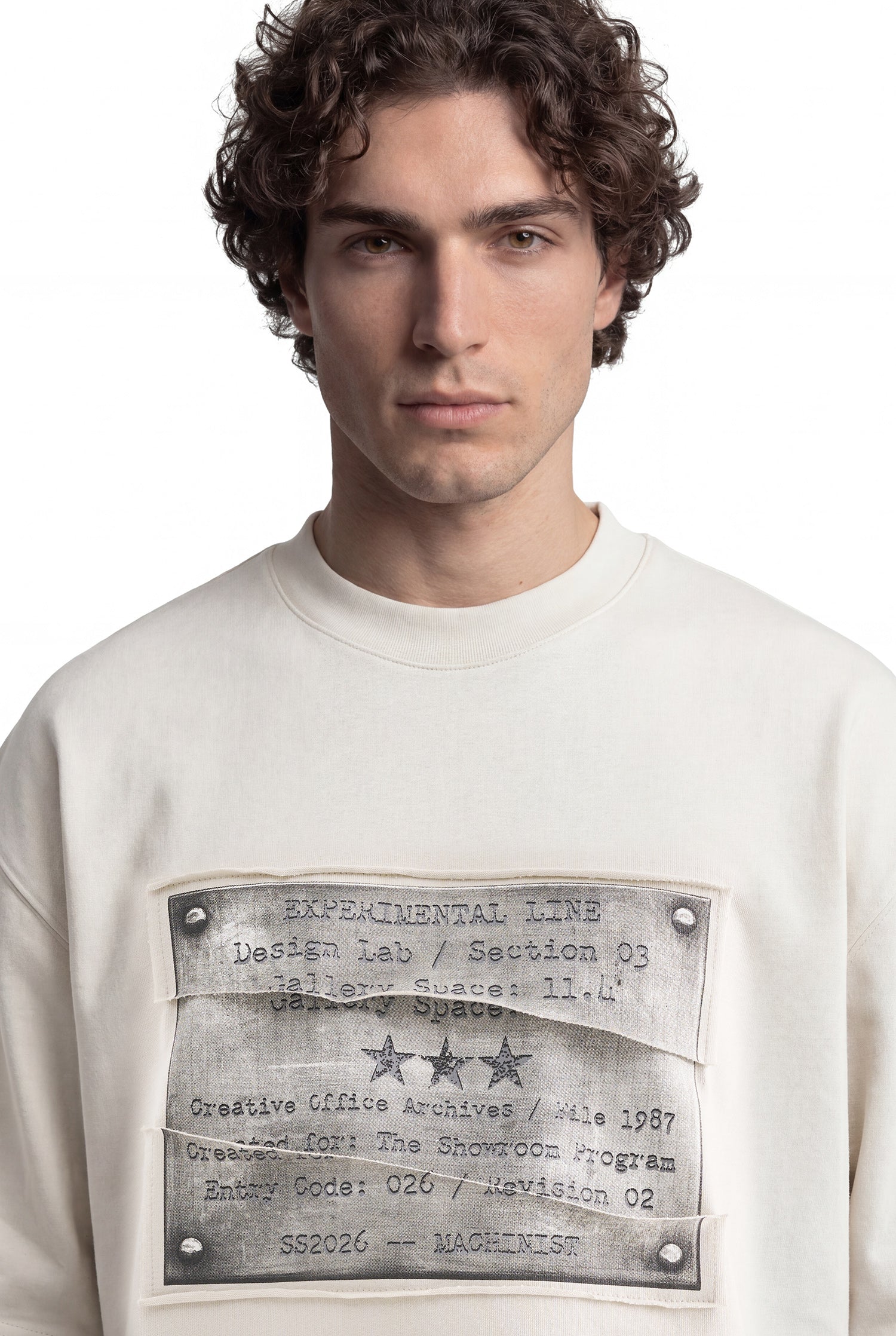 Erkek Patchwork Printed Oversize Tişört Uzay Grisi