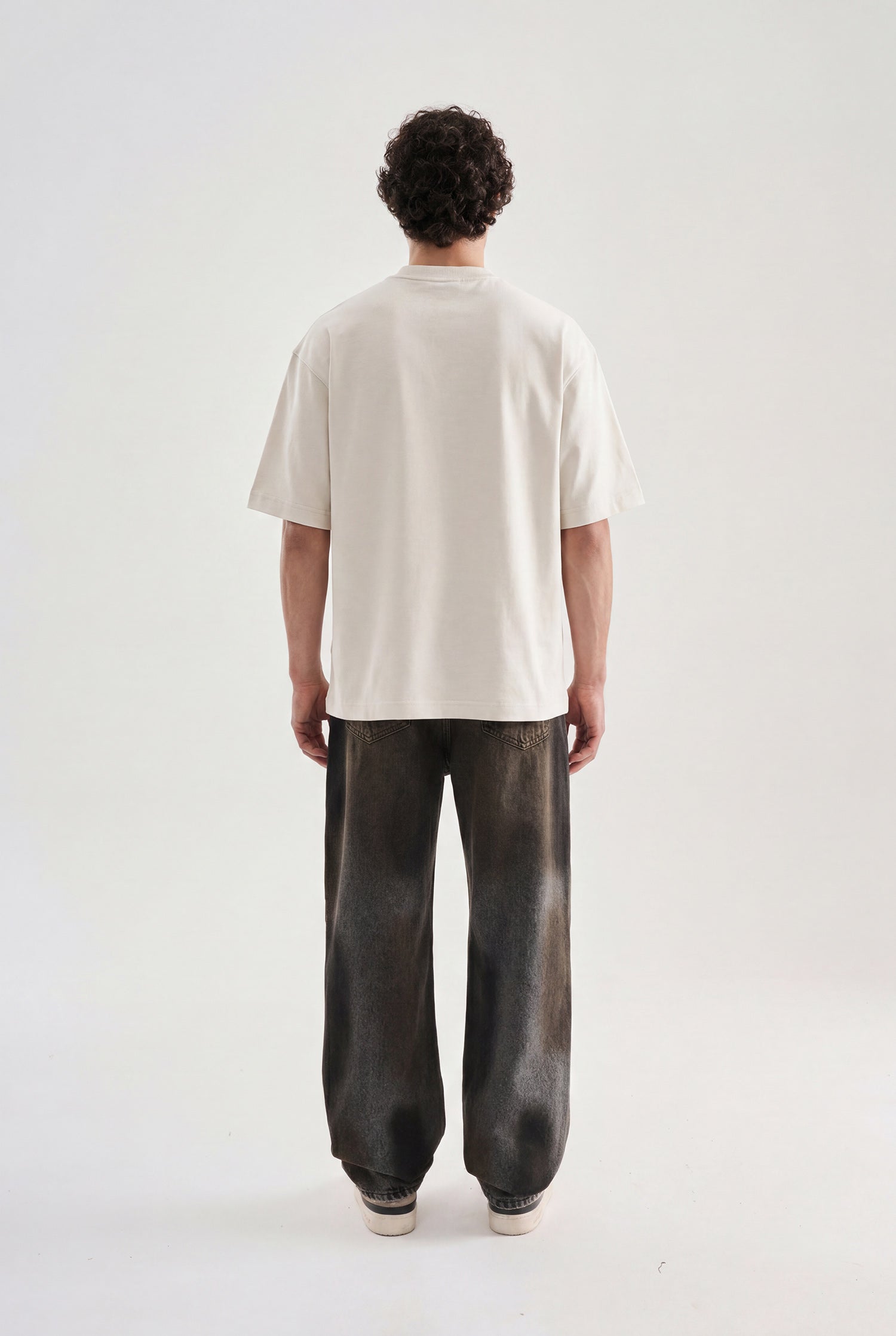 Erkek Patchwork Printed Oversize Tişört Uzay Grisi-5