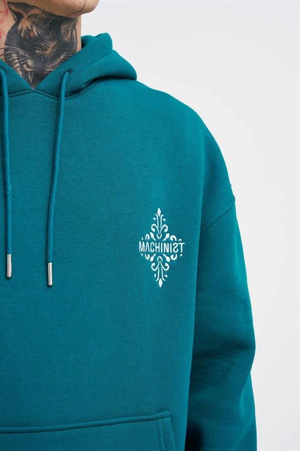 Erkek Patcwork Embroidered Kapüşonlu Sweatshirt Yağ Yeşili