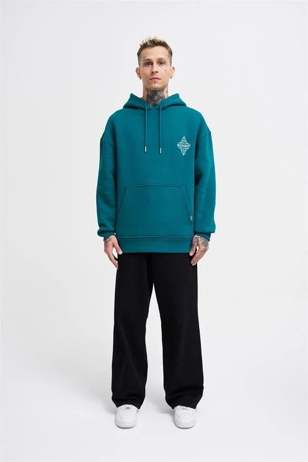 Erkek Patcwork Embroidered Kapüşonlu Sweatshirt Yağ Yeşili
