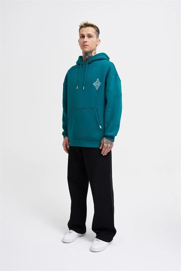 Erkek Patcwork Embroidered Kapüşonlu Sweatshirt Yağ Yeşili