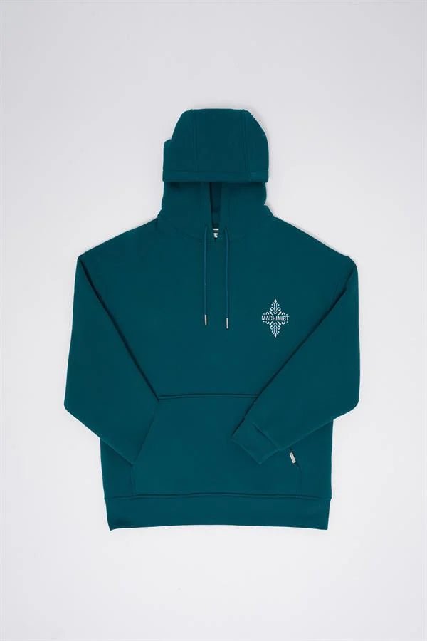Erkek Patcwork Embroidered Kapüşonlu Sweatshirt Yağ Yeşili