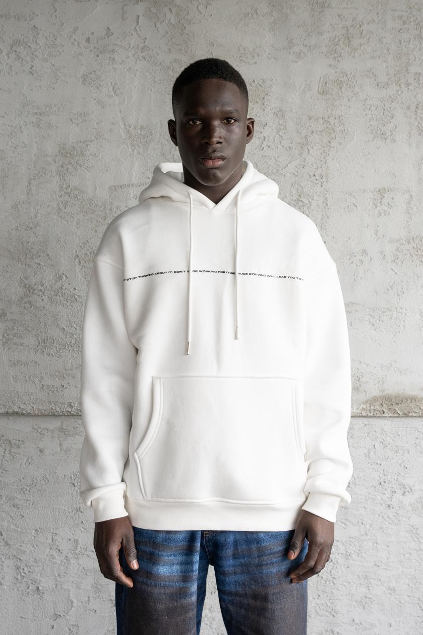 Erkek Patience Baskılı Kapüşonlu Sweatshirt Ekru