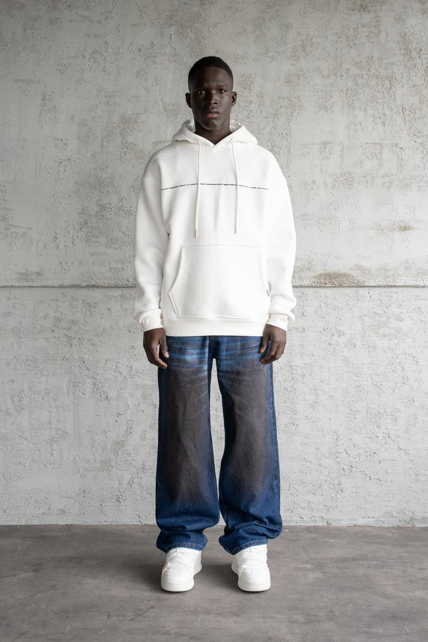 Erkek Patience Baskılı Kapüşonlu Sweatshirt Ekru
