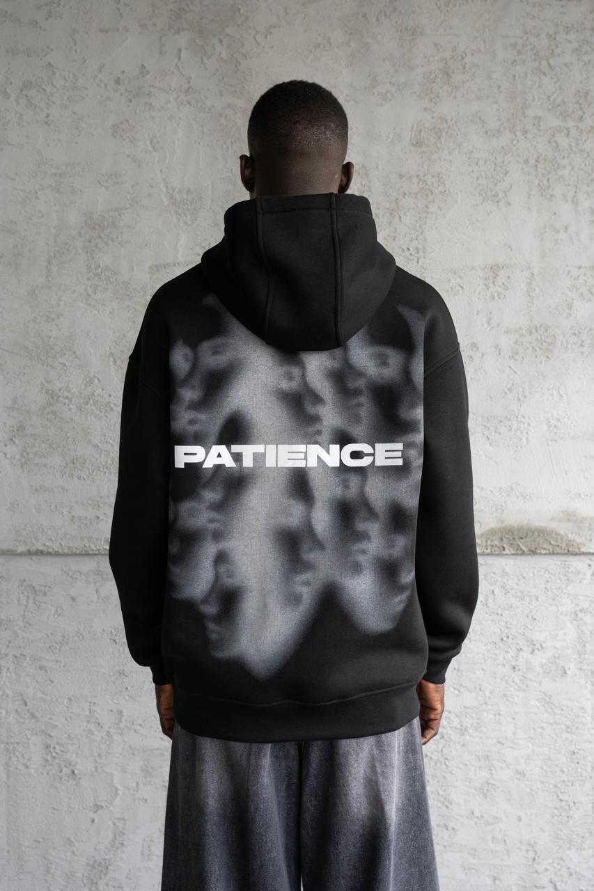 Erkek Patience Baskılı Kapüşonlu Sweatshirt Siyah