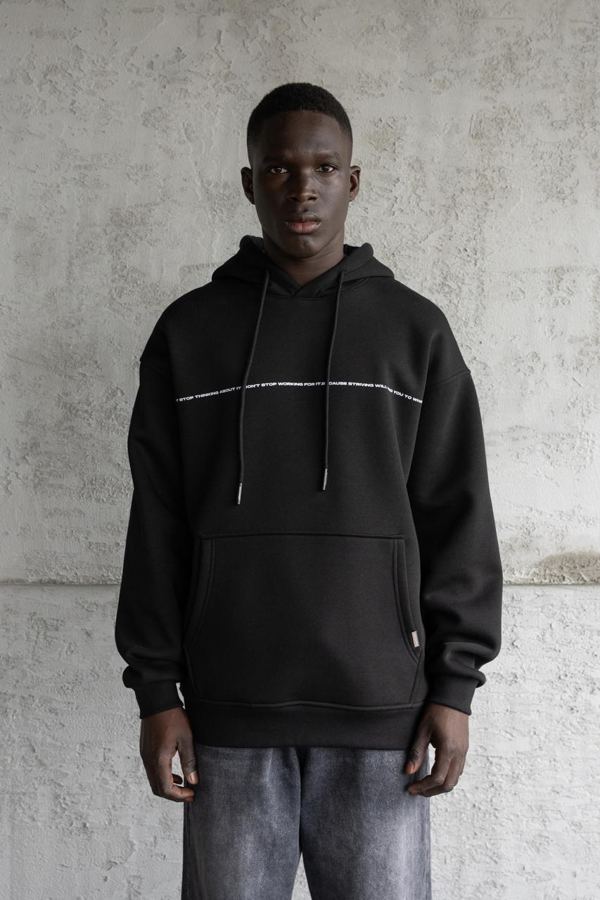 Erkek Patience Baskılı Kapüşonlu Sweatshirt Siyah