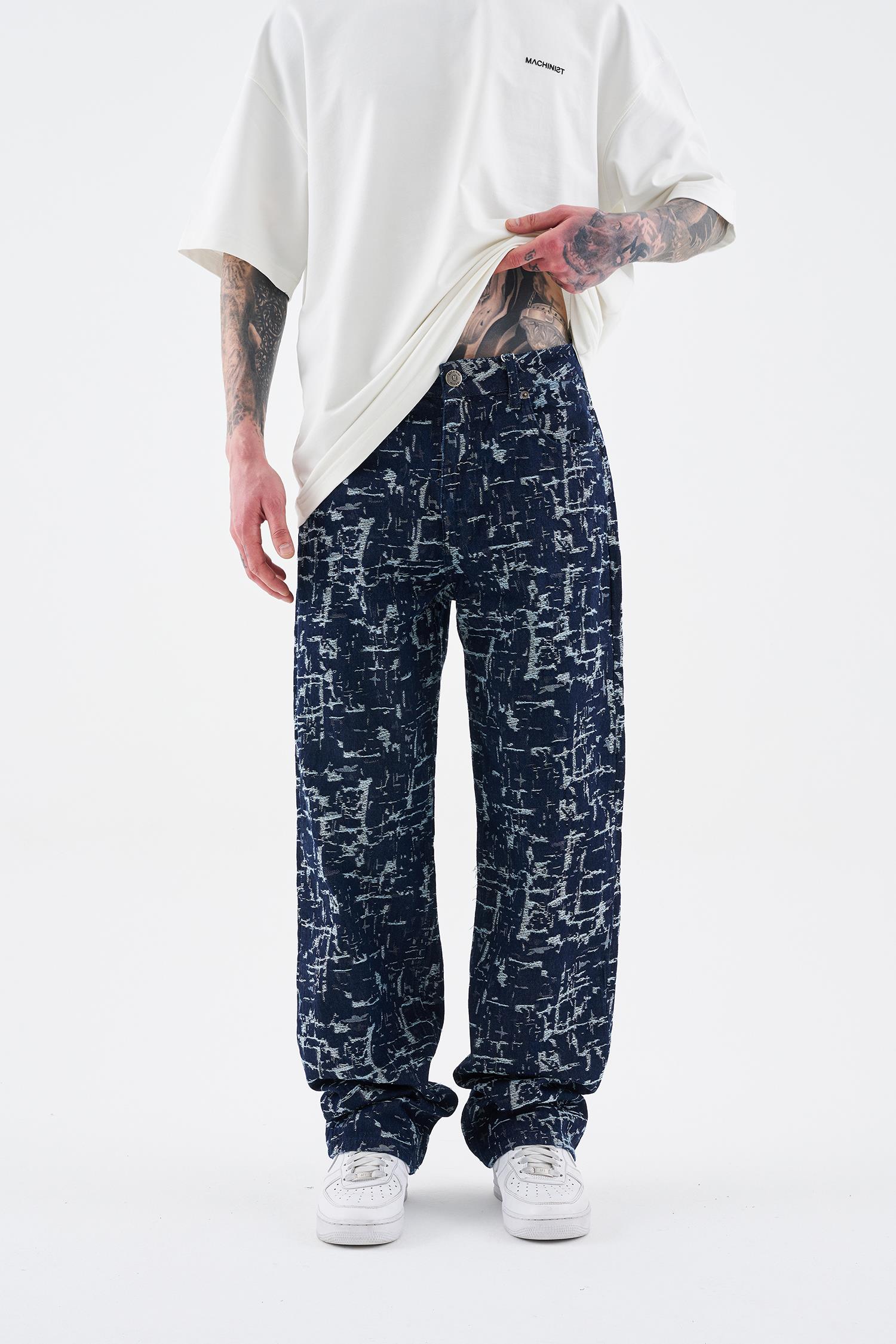 Erkek Patterned And Textured Jean Mavi