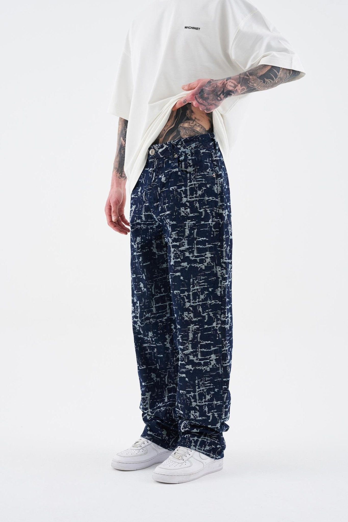 Erkek Patterned And Textured Jean Mavi